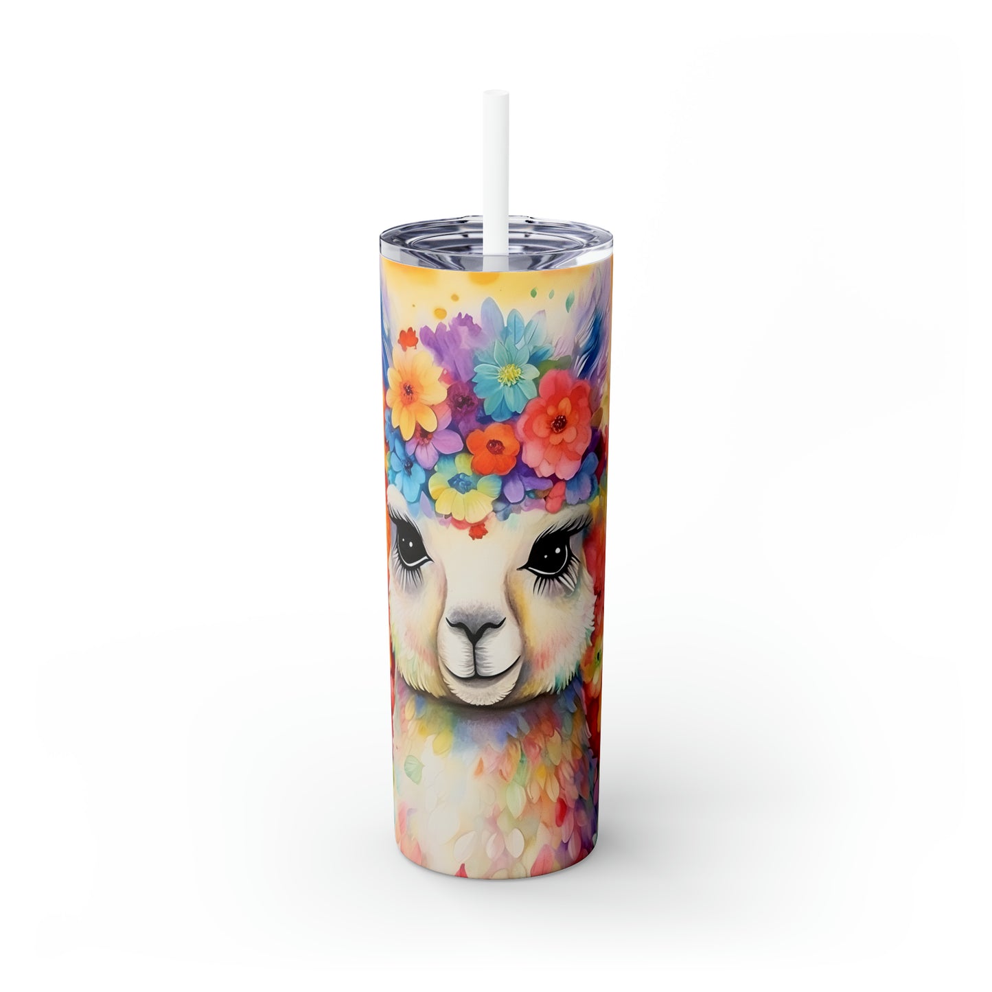 Skinny Tumbler with Straw, 20oz, Llama