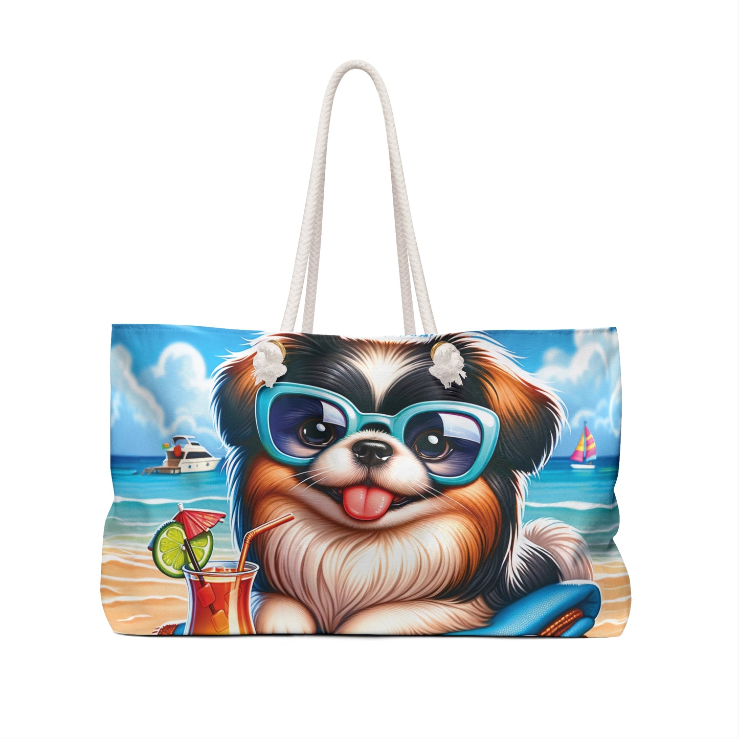 Personalised/Non-Personalised Weekender Bag, Summer Beach Dog, Pekinese, Large Weekender Bag, Beach Bag, Book Bag