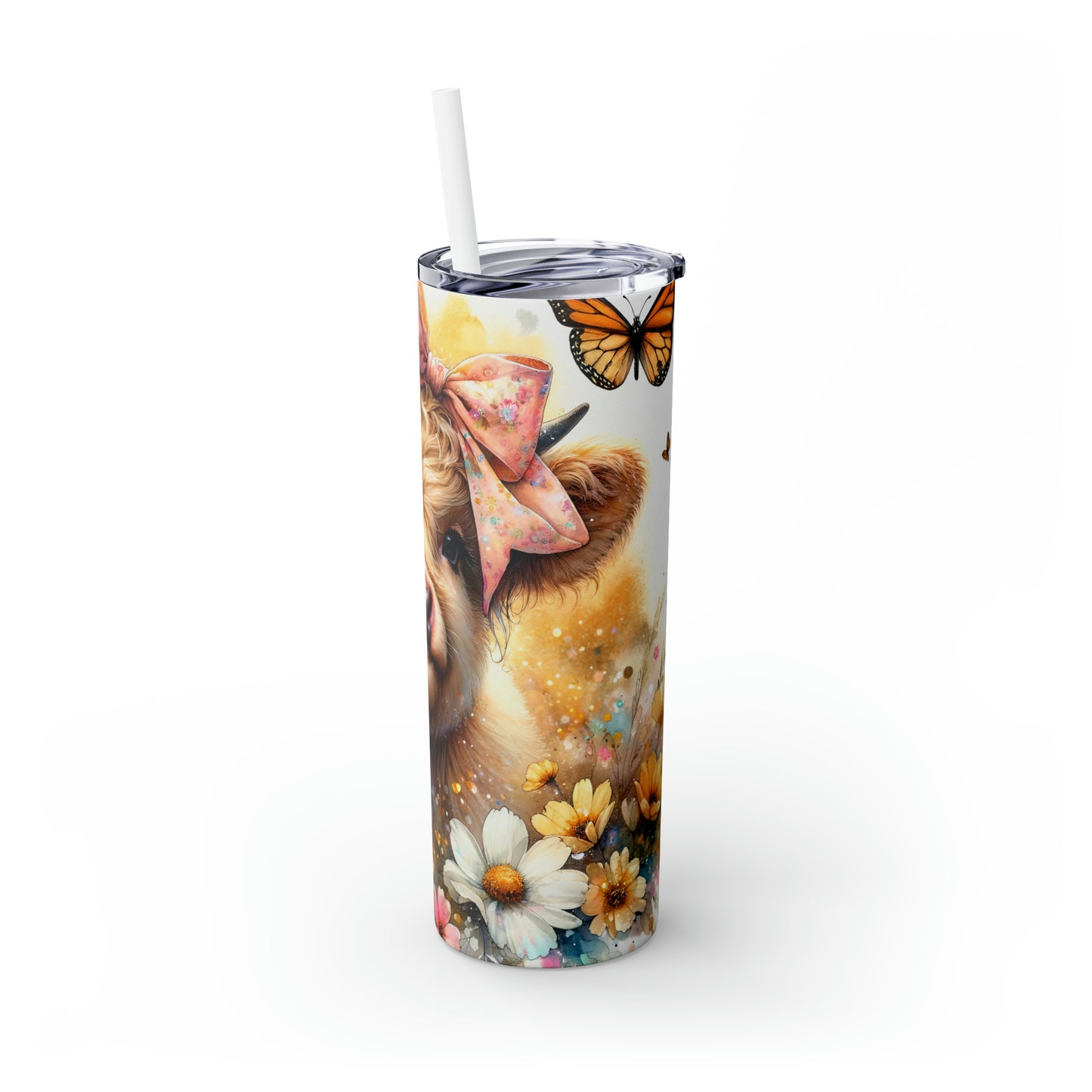 Skinny Tumbler with Straw, 20oz, Baby Highland Cow