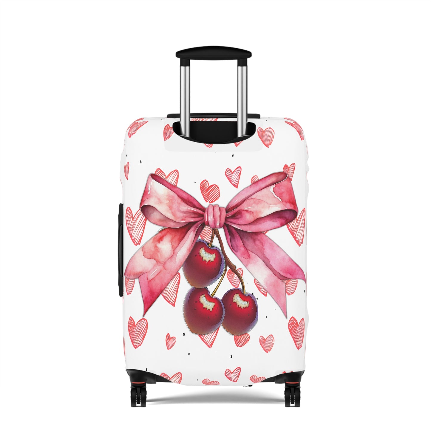 Luggage Cover, Rockabilly, Coquette, Pink Hearts Cherries and Ribbon, awd-2501