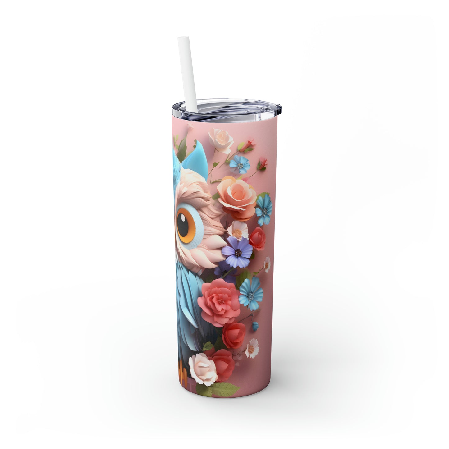 Skinny Tumbler with Straw, 20oz, Owl