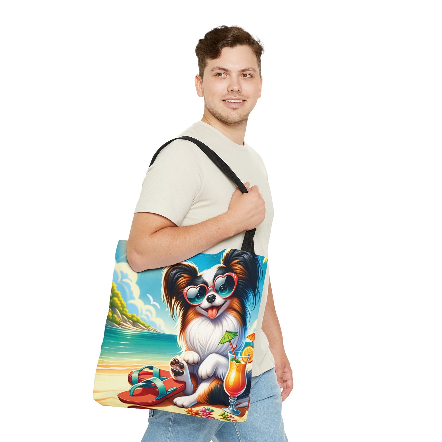 Tote Bag, Dog on Beach, Old Papillon, Tote bag,  awd-1229