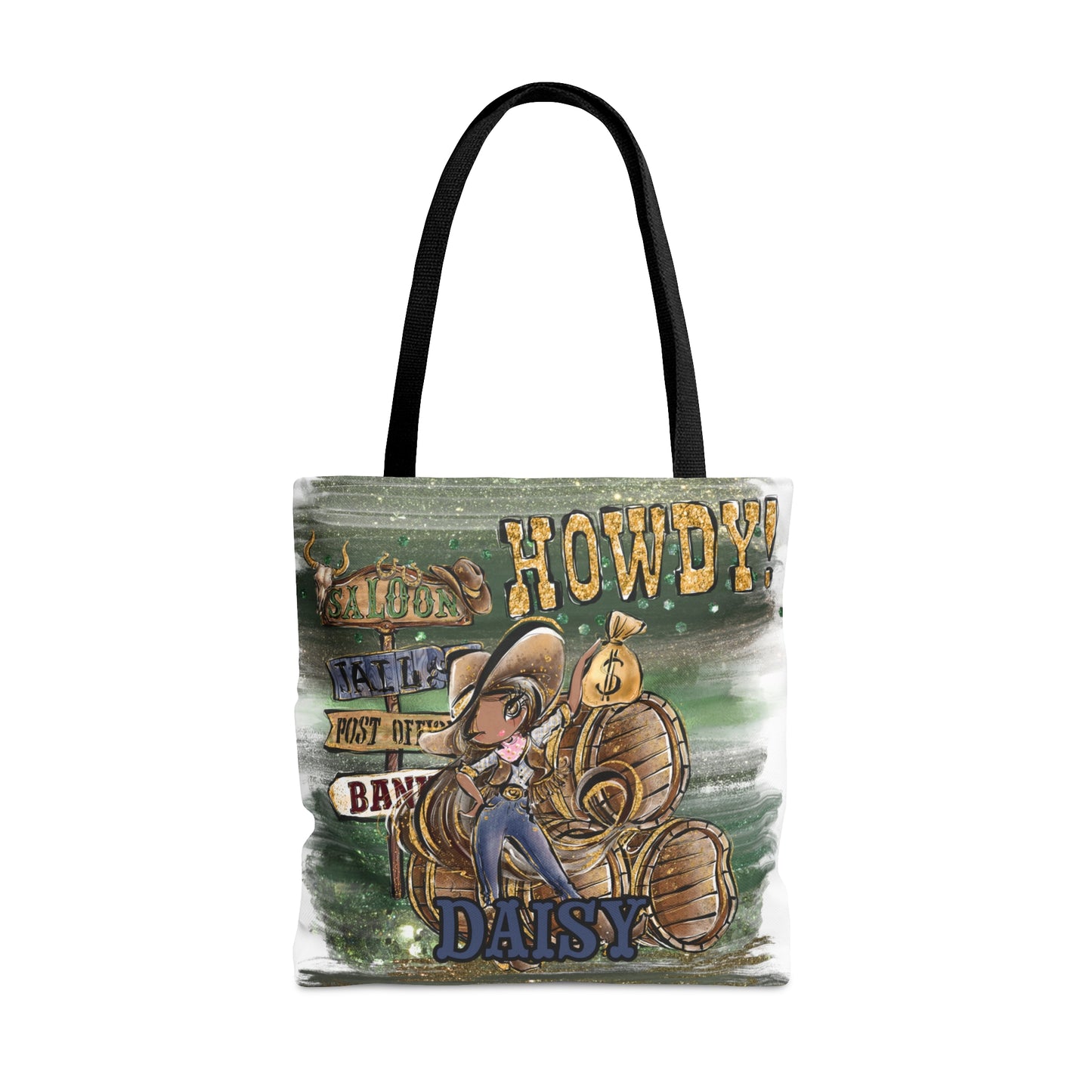 Personalised Tote Bag, Howdy, Brown Hair, Olive Skin, Brown Eyes, Tote bag