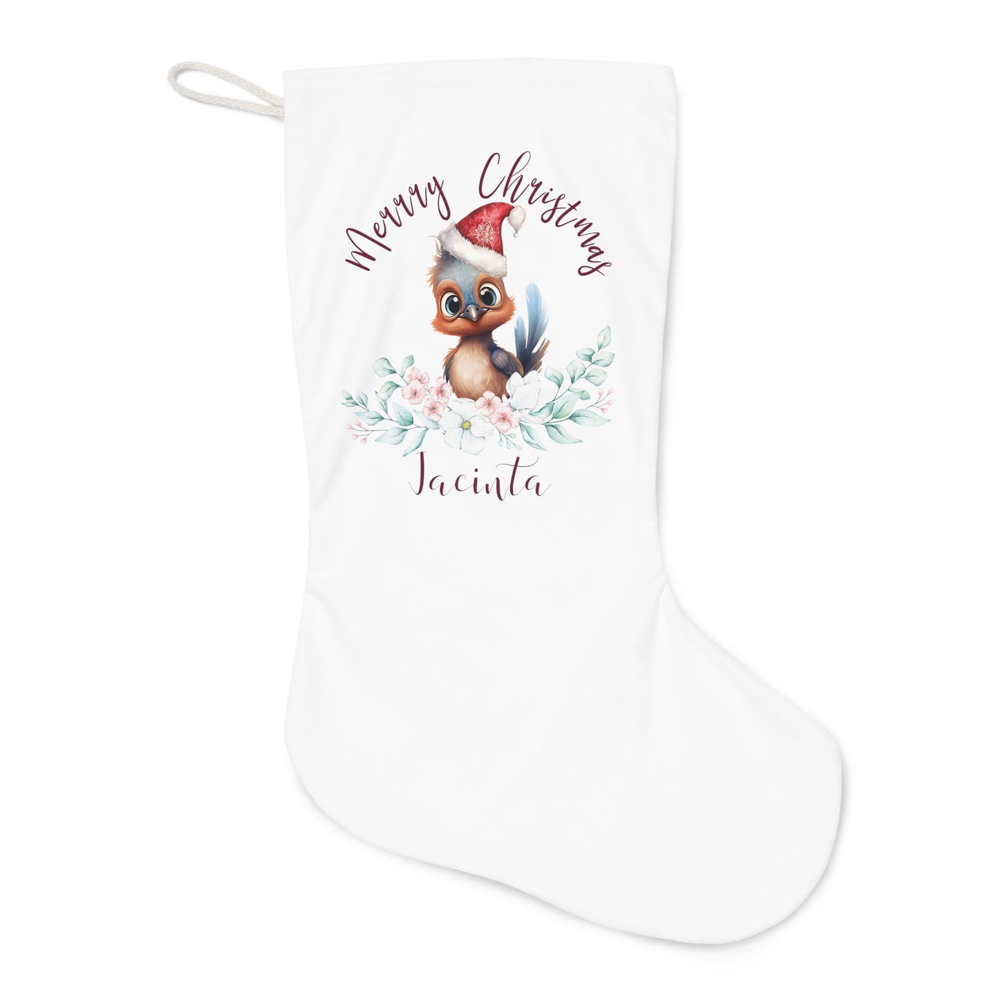 Personalised Santa Stocking, Australian Animals Eucalyptus, Lyrebird