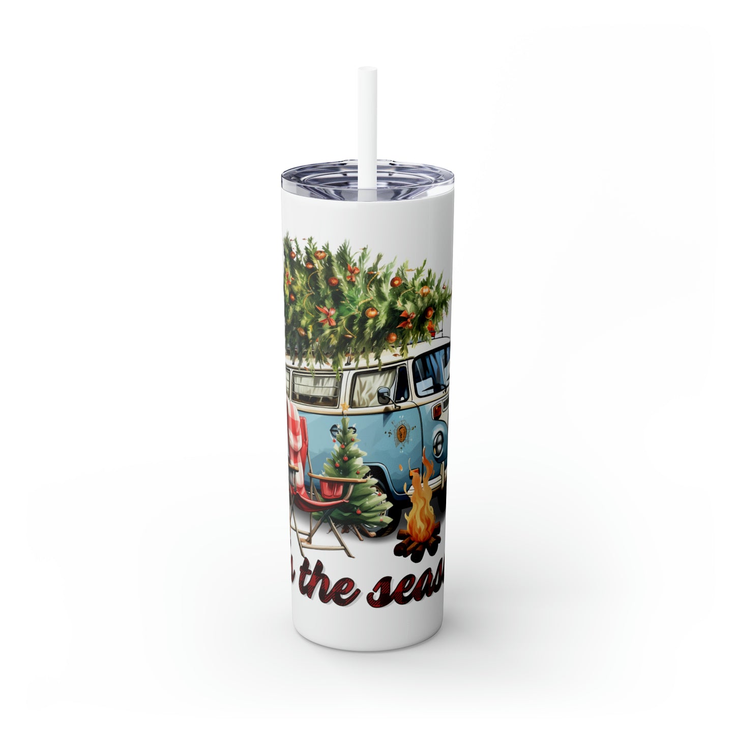 Skinny Tumbler with Straw, 20oz, Christmas Combi Van, Tis the Season, awd-821