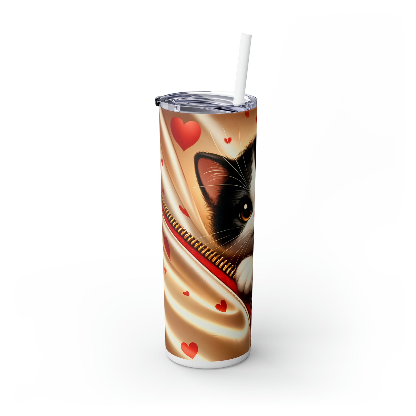 Skinny Tumbler with Straw, 20oz, Cat, Valentines Day, awd-924