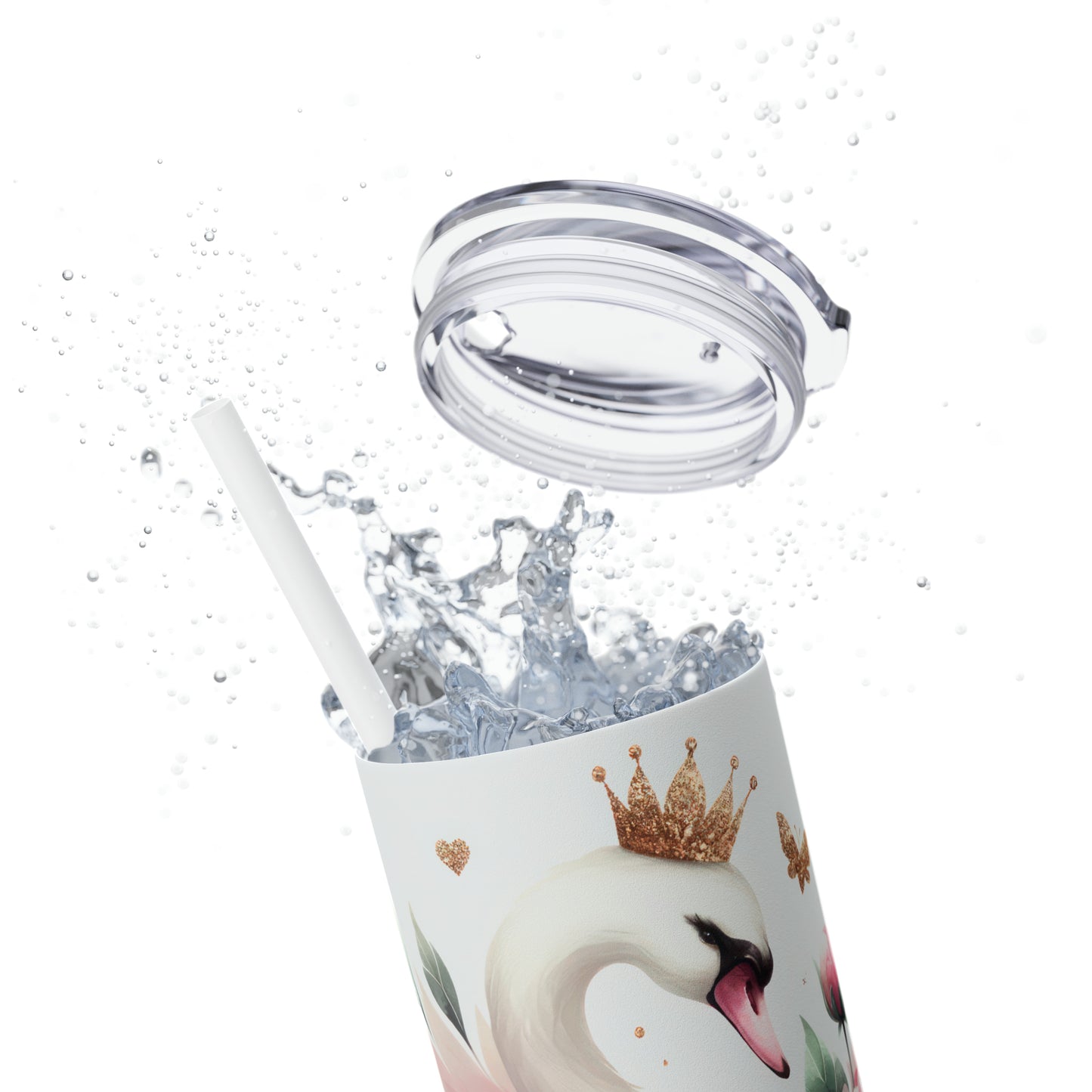 Skinny Tumbler with Straw, 20oz, Swan Princess