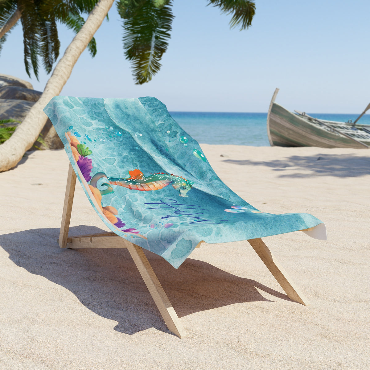 Personalised Beach Towel, Seahorse, Polycotton Towel, 2 sizes Available