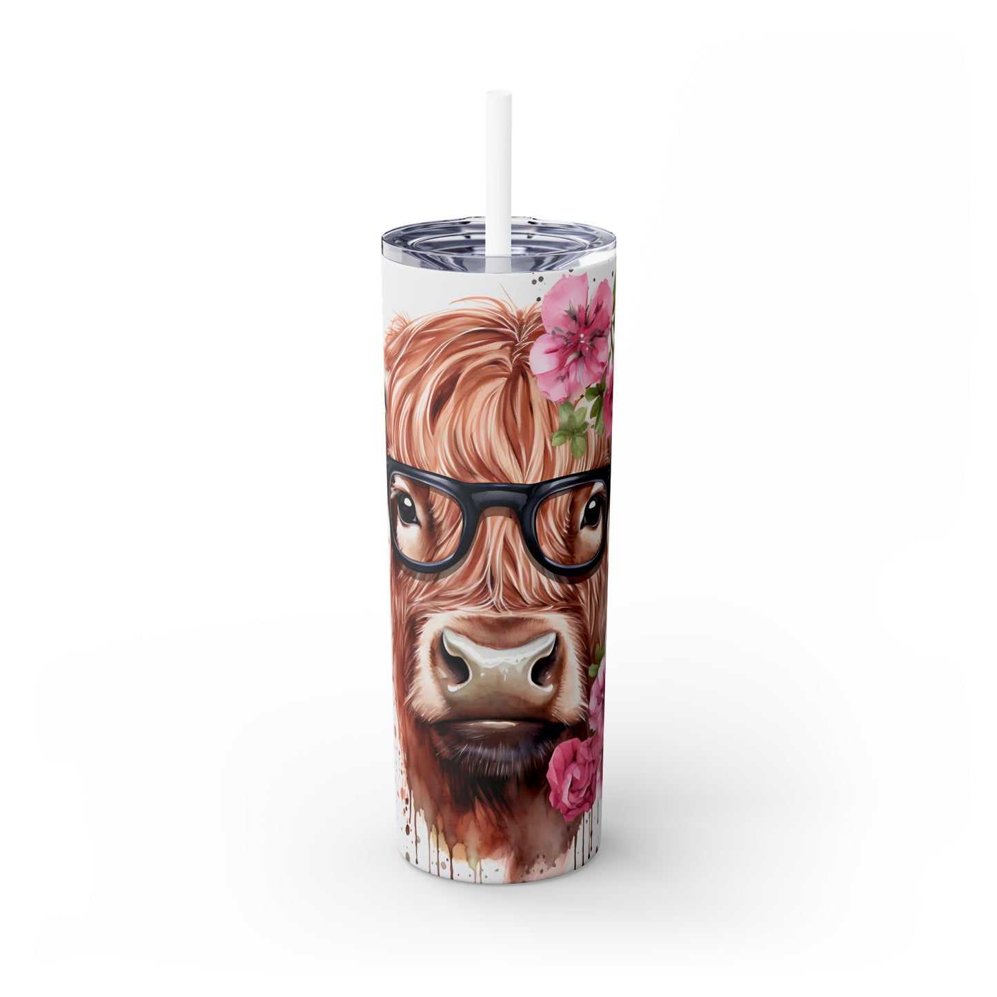 Skinny Tumbler with Straw, 20oz Highlander Cow