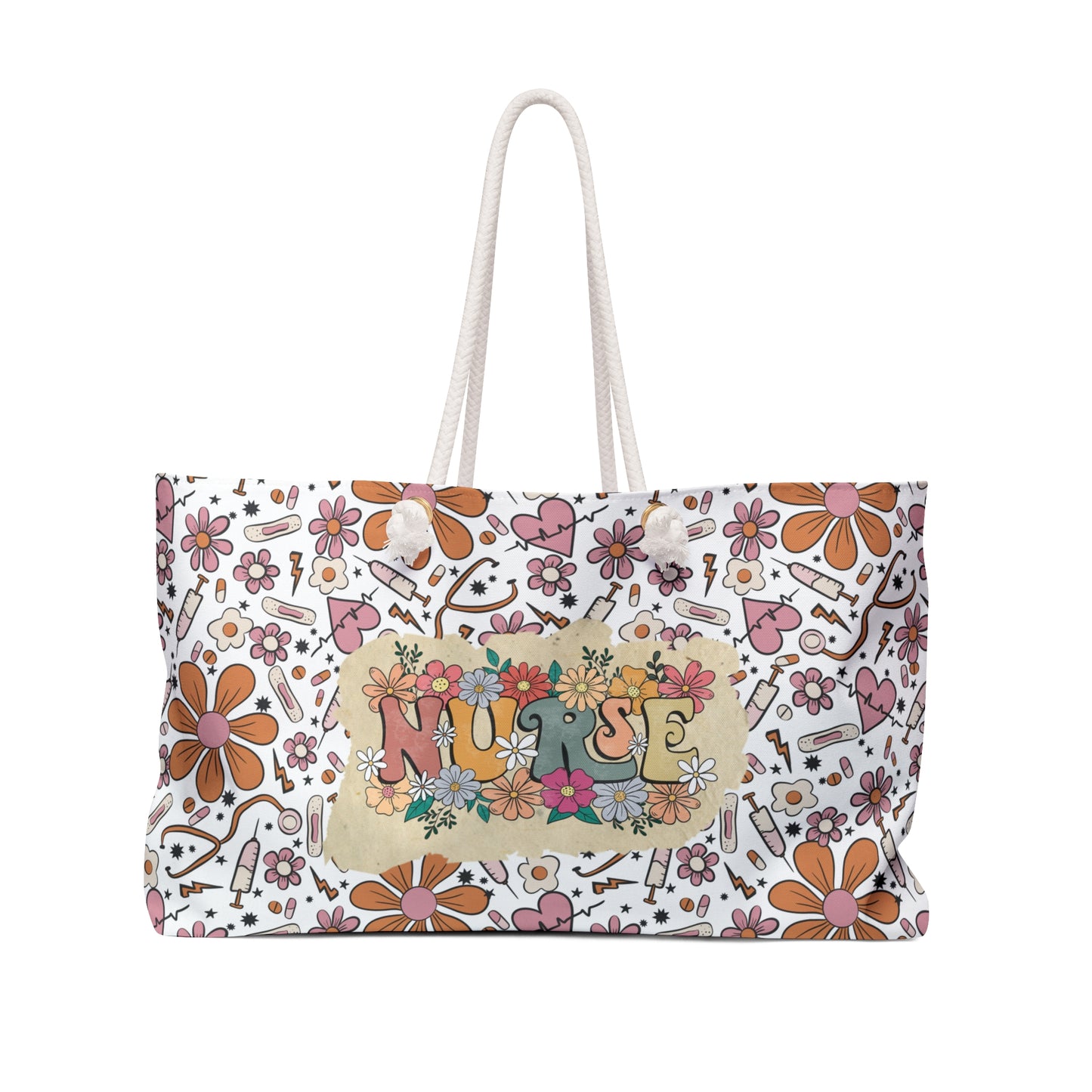 Weekender Bag, Floral, Large Weekender Bag, Beach Bag, Nurse, Medical Instruments design