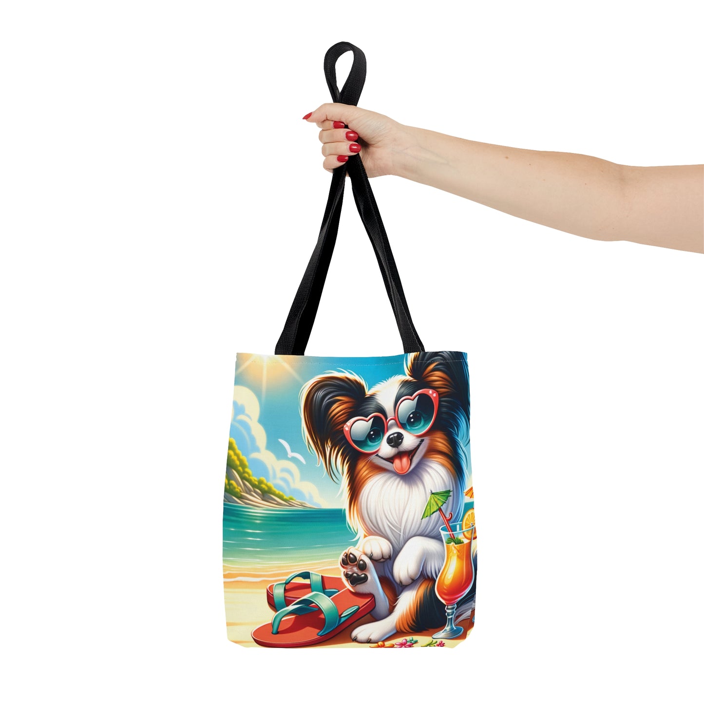 Tote Bag, Dog on Beach, Old Papillon, Tote bag,  awd-1229