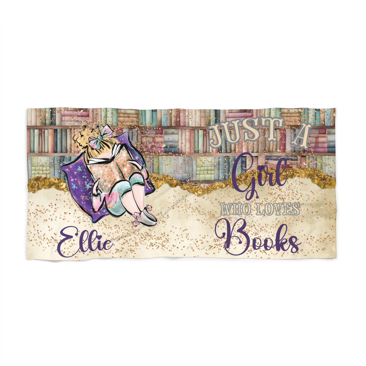 Beach Towel, Just a Girl who Loves Books, Blonde Hair, Polycotton Towel, 2 sizes Available