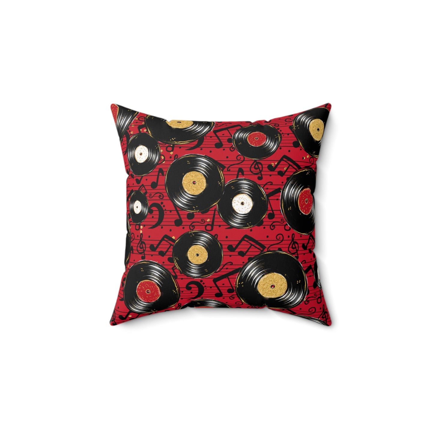 Spun Polyester Square Pillow, Red Music Cushion