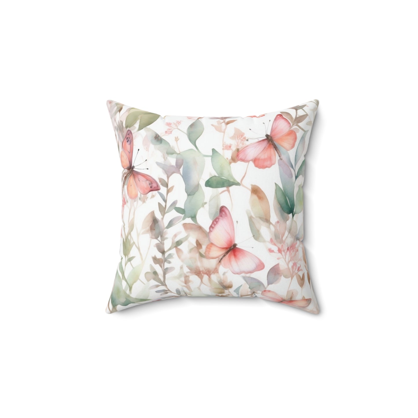 Spun Polyester Square Pillow, Butterfly Floral Cushion