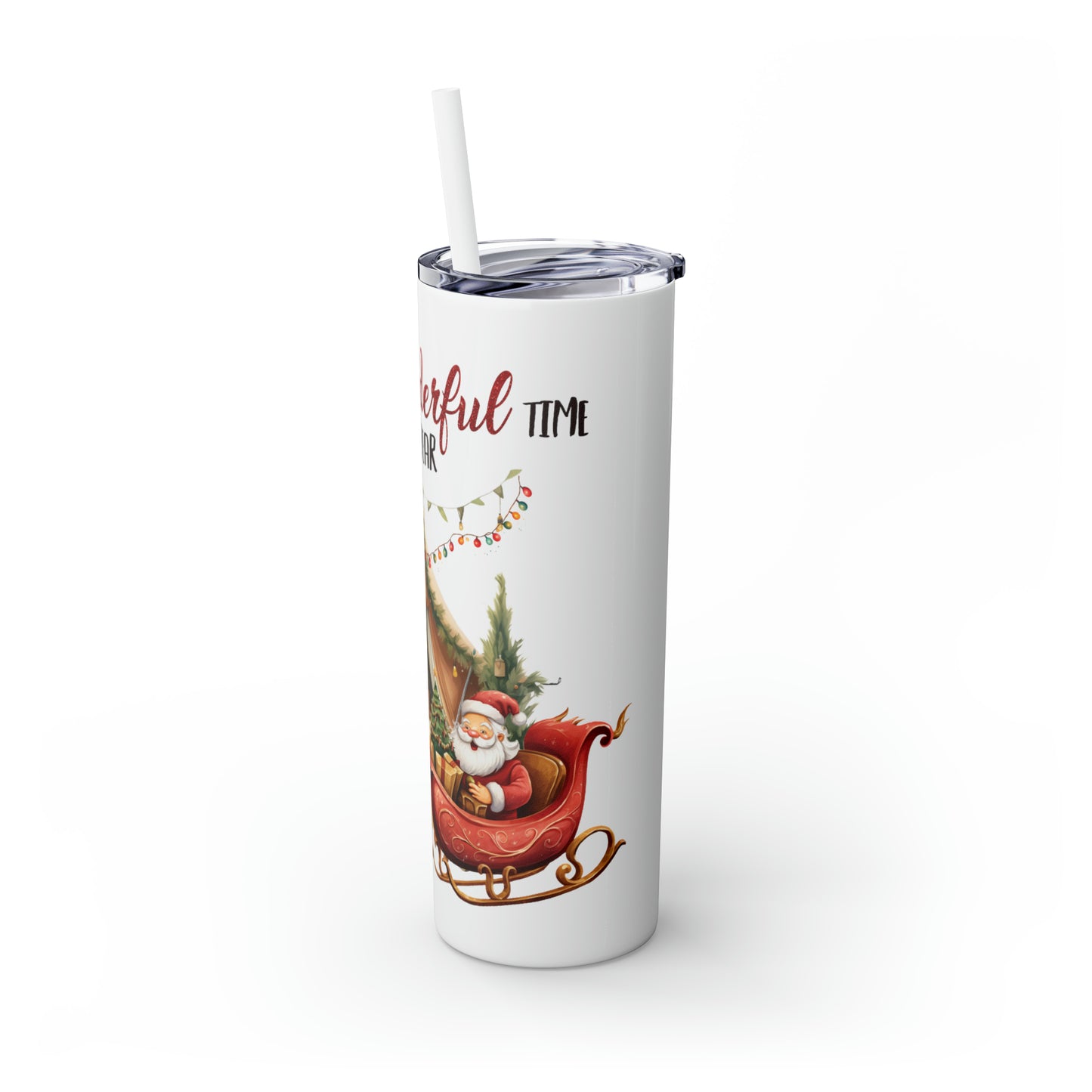 Skinny Tumbler with Straw, 20oz, Christmas Camper, The Most Wonderful Time of the Year, awd-827