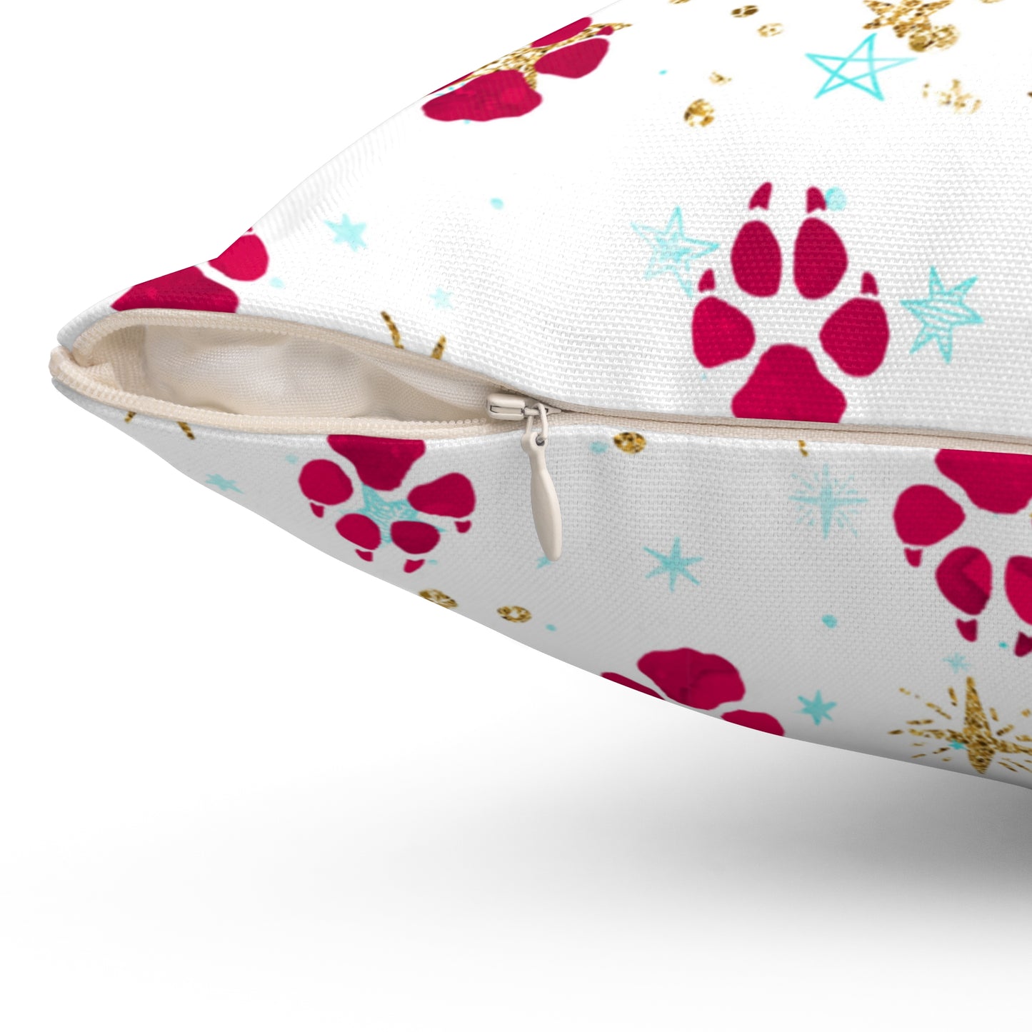 Spun Polyester Square Pillow, Doggie Paws Christmas Cushion