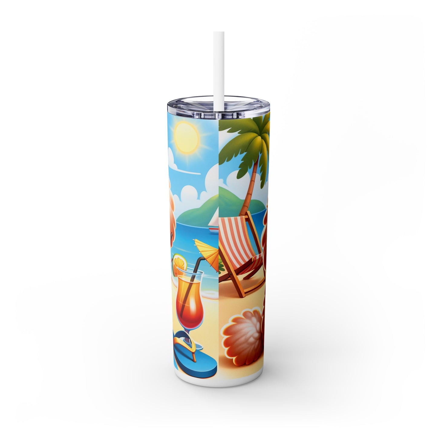 Skinny Tumbler with Straw, 20oz, Dog on Beach,  Poodle, awd-1234