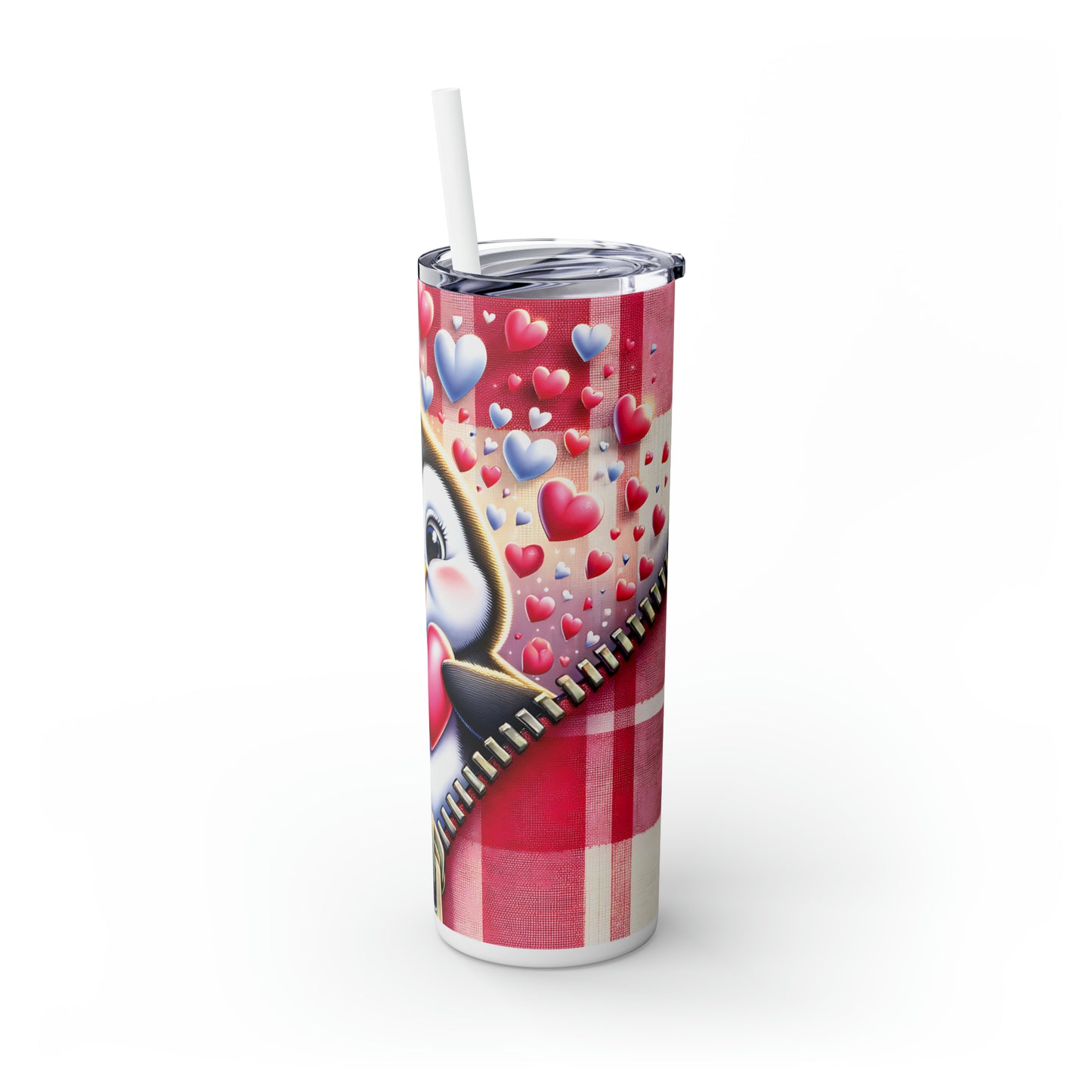 Skinny Tumbler with Straw, 20oz, Penguin, Valentines Day