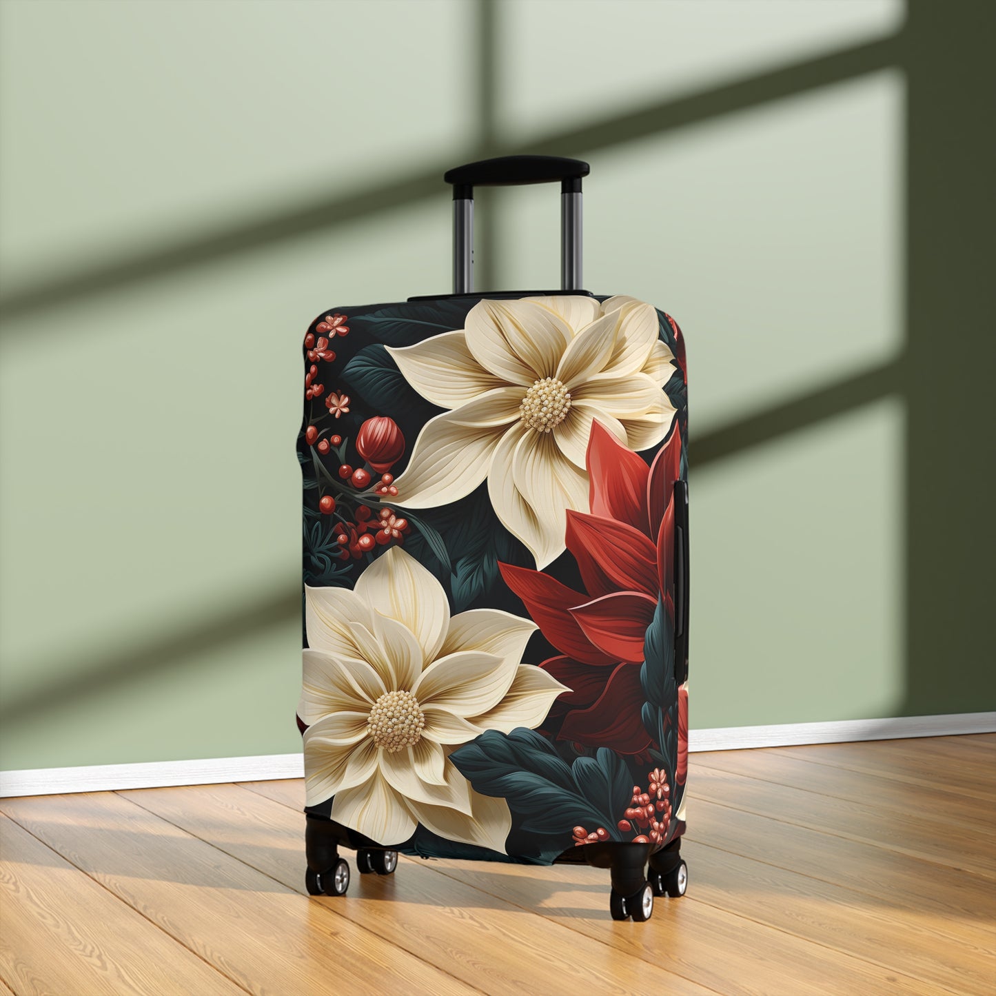 Luggage Cover, Red and Cream Poinsettia