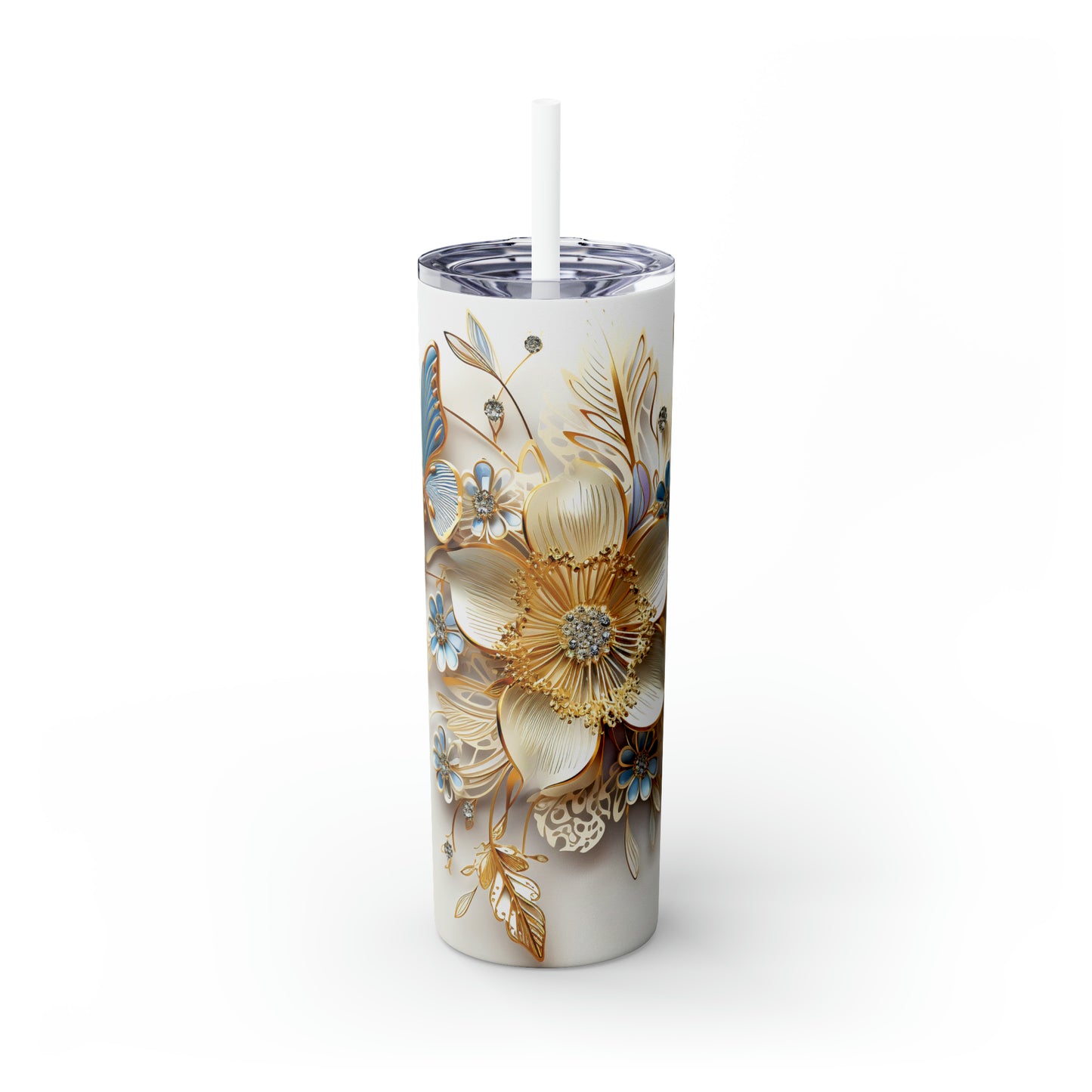 Skinny Tumbler with Straw, 20oz, Floral, awd-414