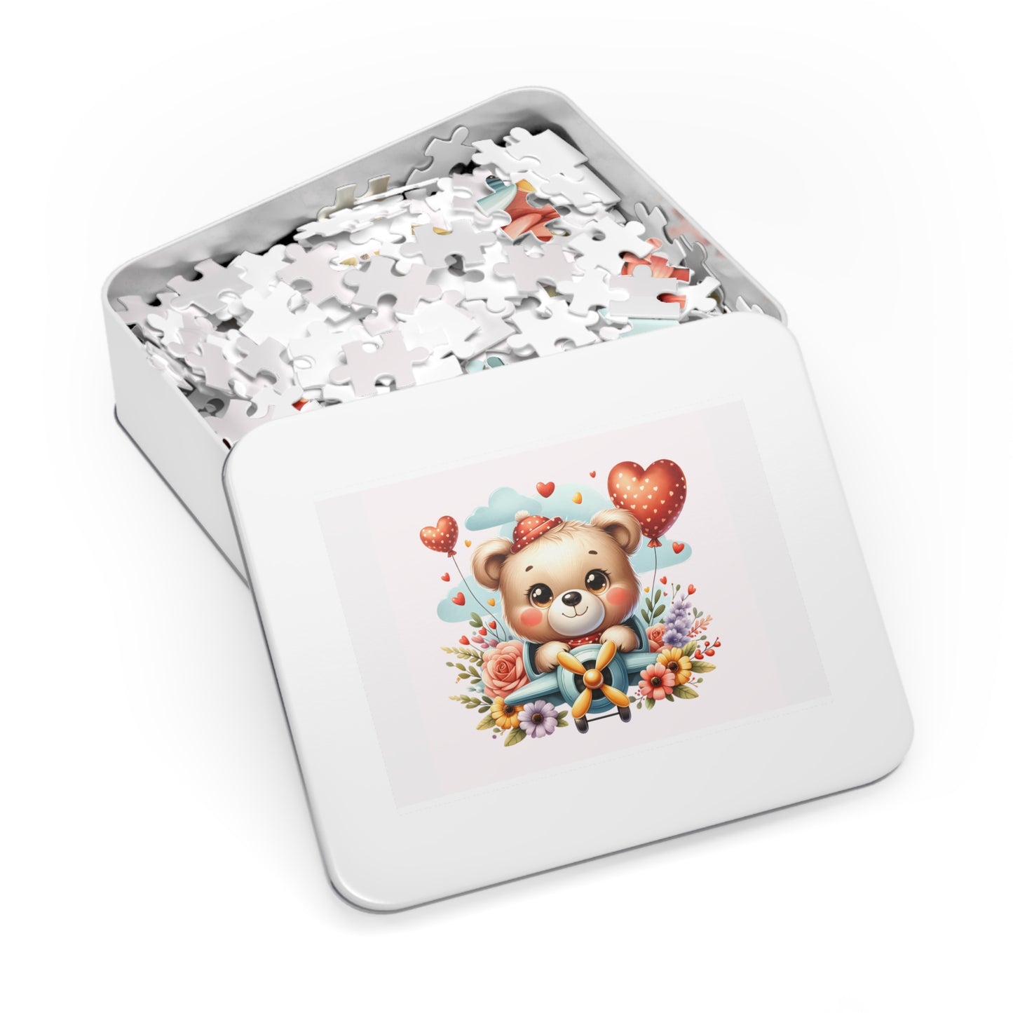 Jigsaw Puzzle in Tin, Bear in Plane, Personalised/Non-Personalised, awd-425 (30, 110, 252, 500,1000-Piece)