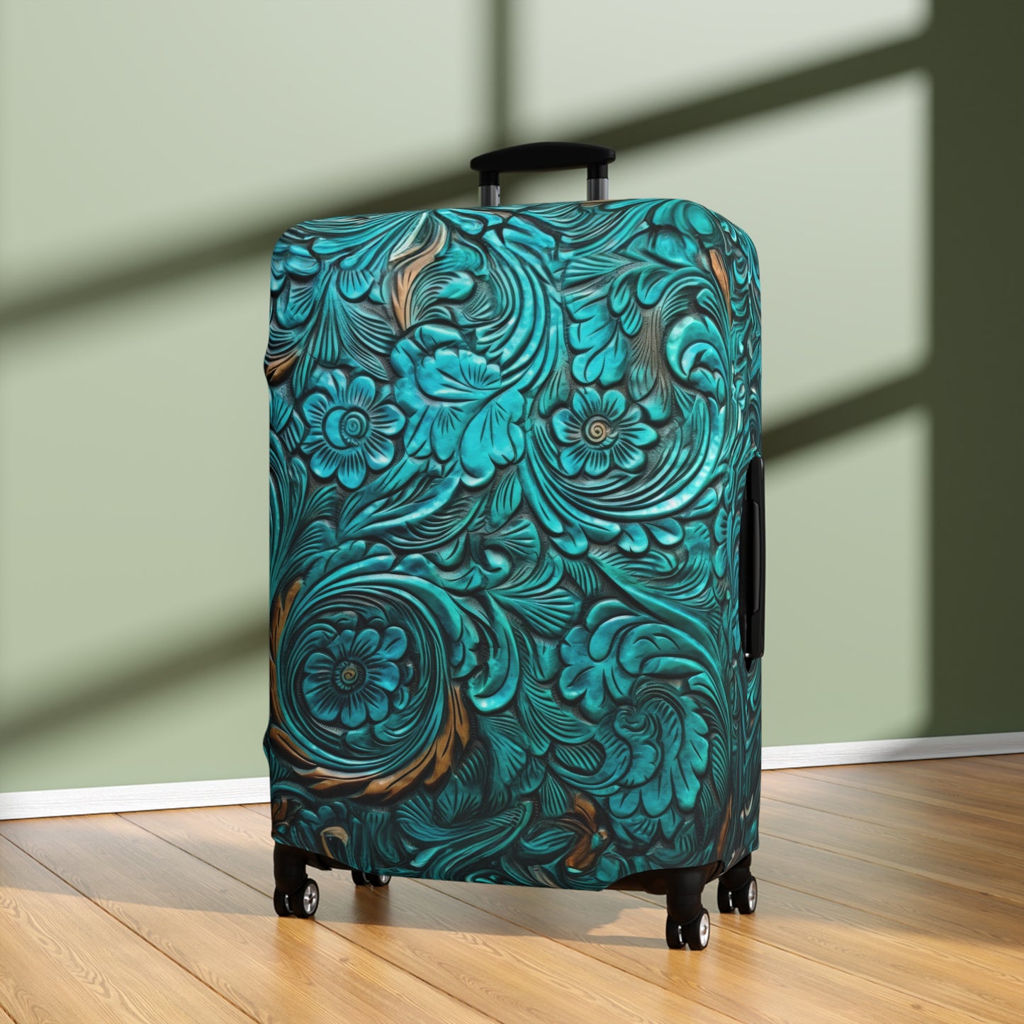 Luggage Cover, Green Tooled Leather Look