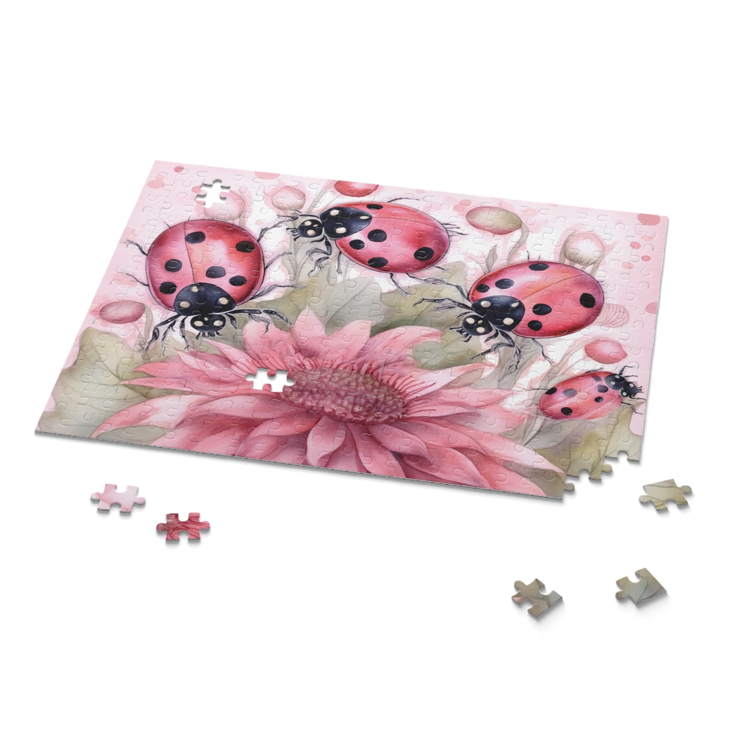 Personalised/Non-Personalised Puzzle, Floral Ladybirds (120, 252, 500-Piece)