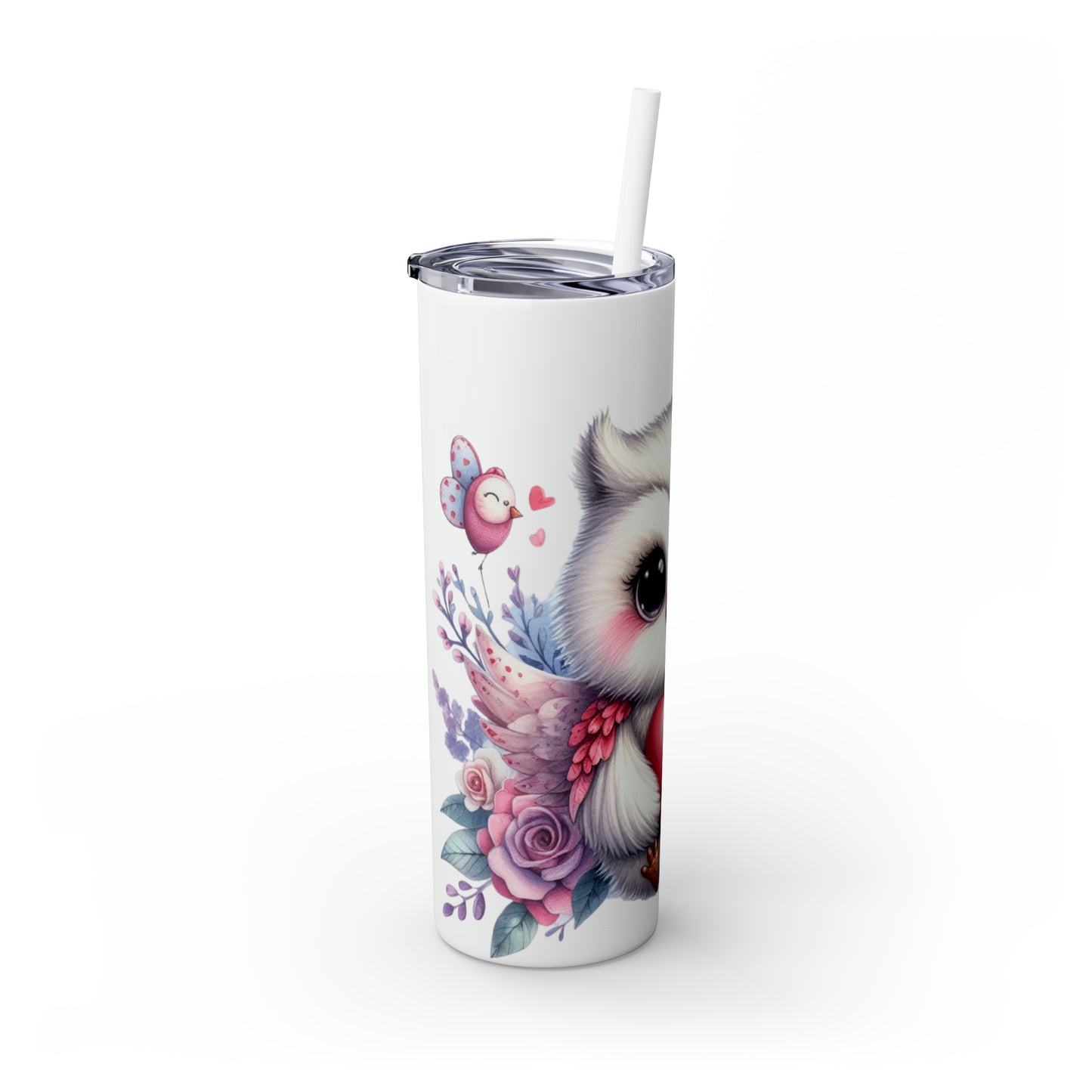 Skinny Tumbler with Straw, 20oz, Owl