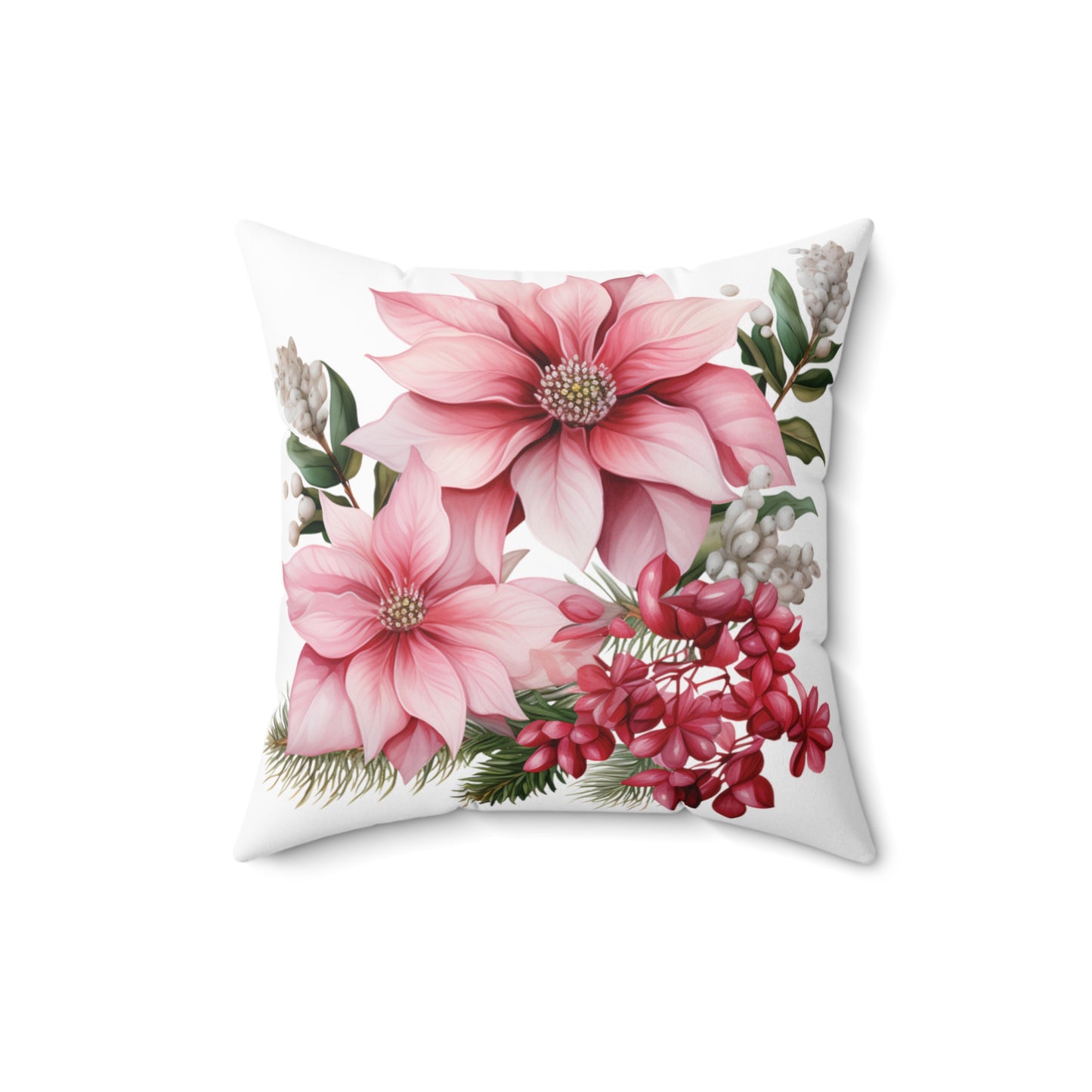 Polyester Square Cushion, Pink Poinsettia