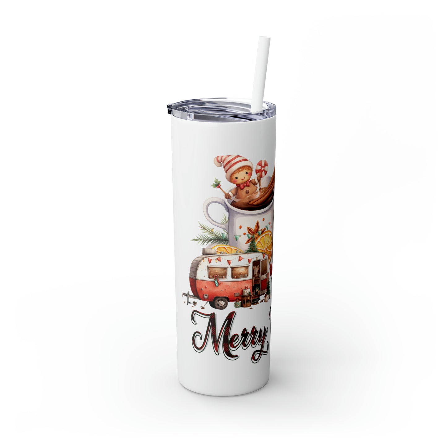 Skinny Tumbler with Straw, 20oz, Christmas Camper, awd-822