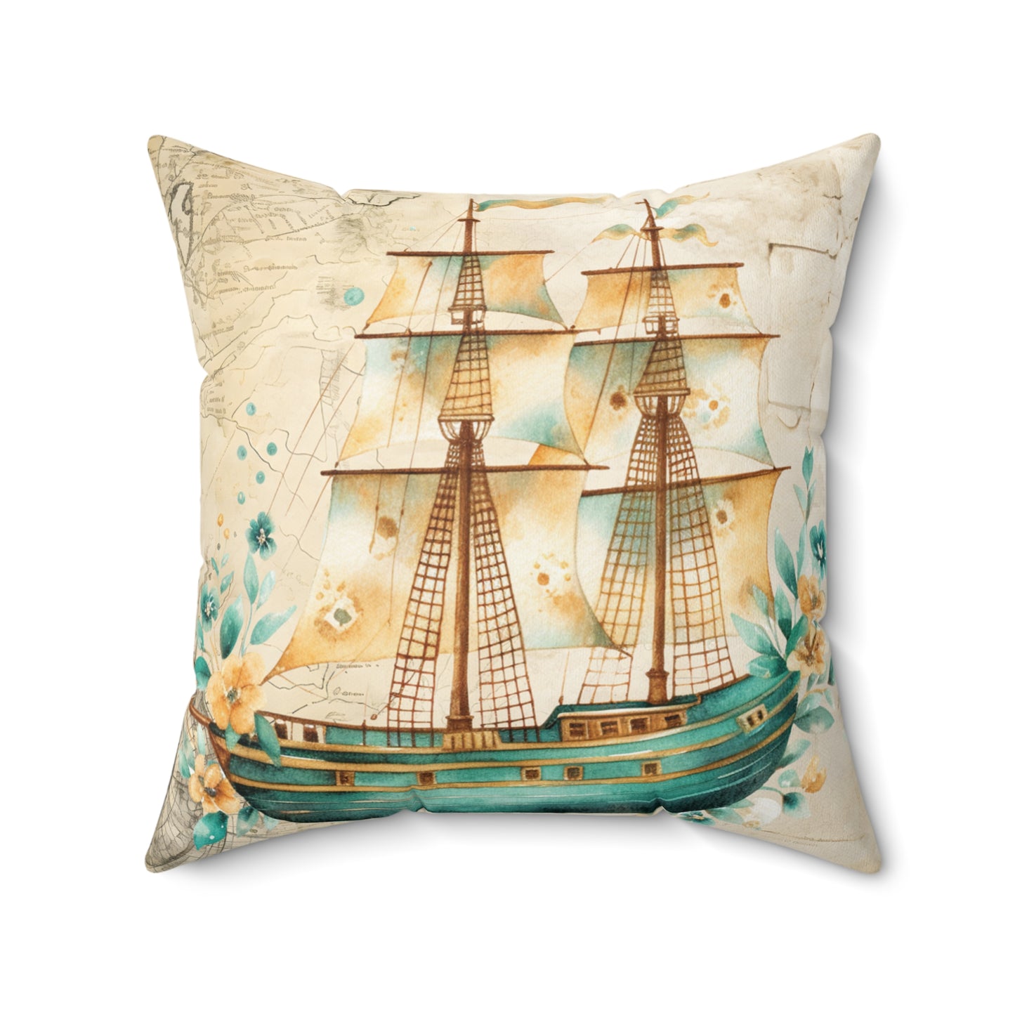 Nautical Polyester Square Cushion, Nautical cushion, Ship