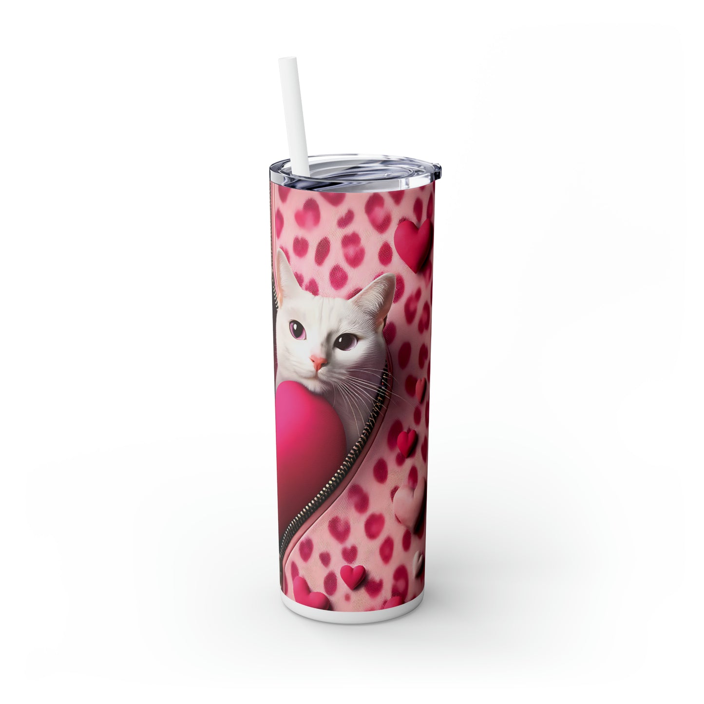 Skinny Tumbler with Straw, 20oz, Cat, Valentines Day, awd-757