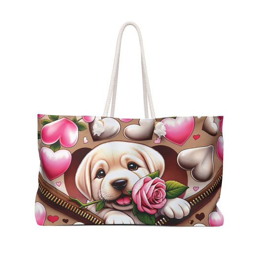 Personalised/Non-Personalised Weekender Bag, Cute Dog, Valentines Day, Large Weekender Bag, Beach Bag, Book Bag