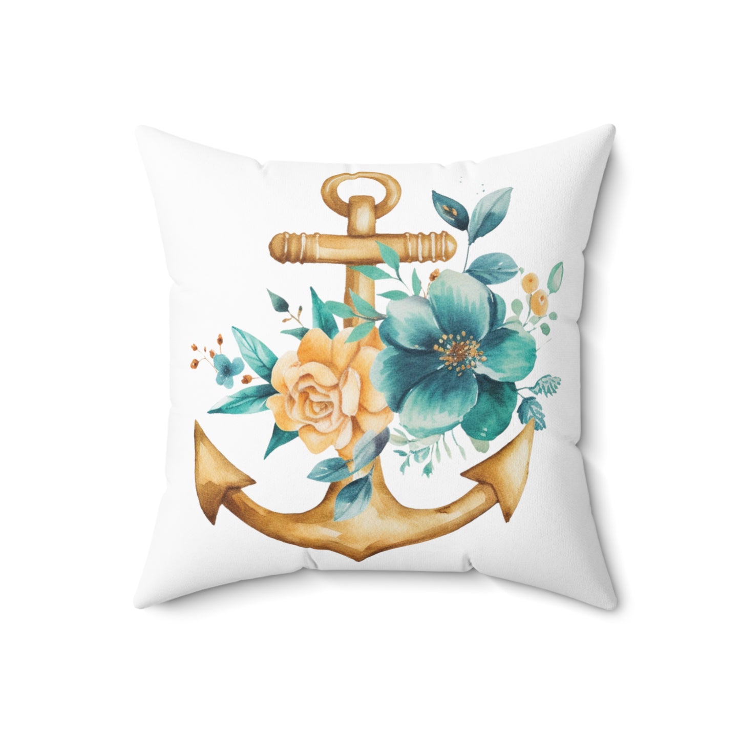 Nautical Polyester Square Cushion, Nautical cushion, Anchor Cushion, White Ships Anchor