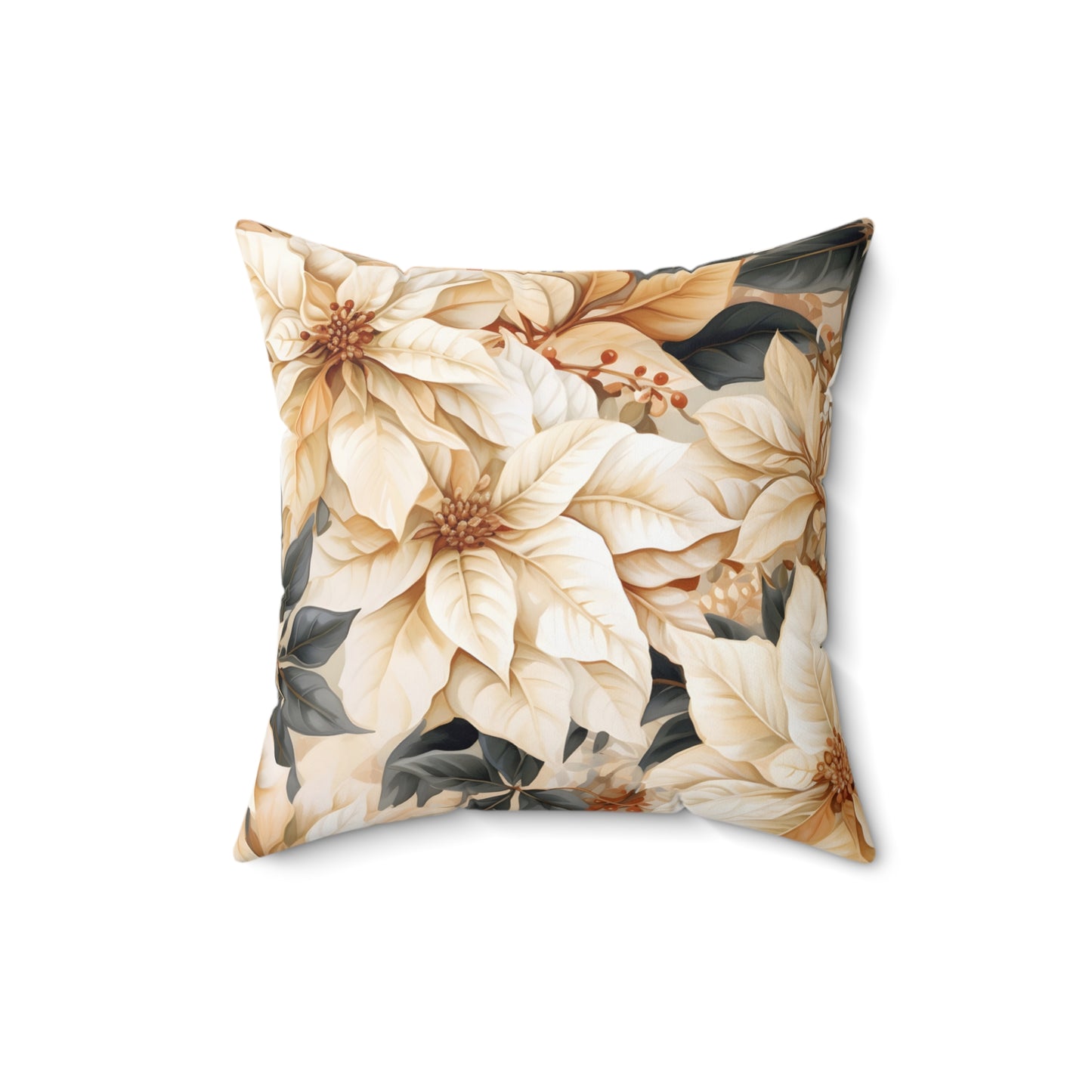 Polyester Square Pillow, Cream Poinsettia