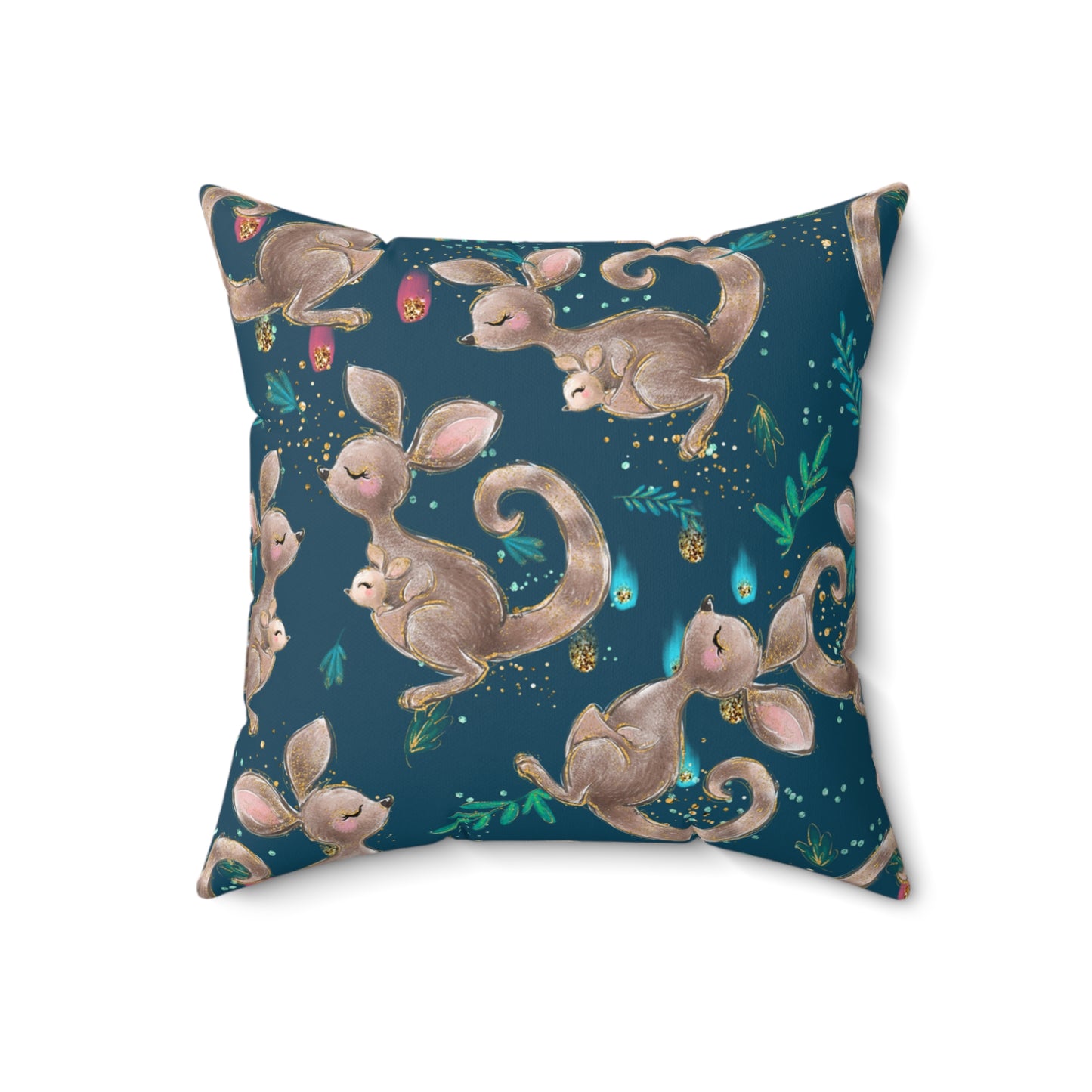 Spun Polyester Square Pillow, Australian Kangaroos