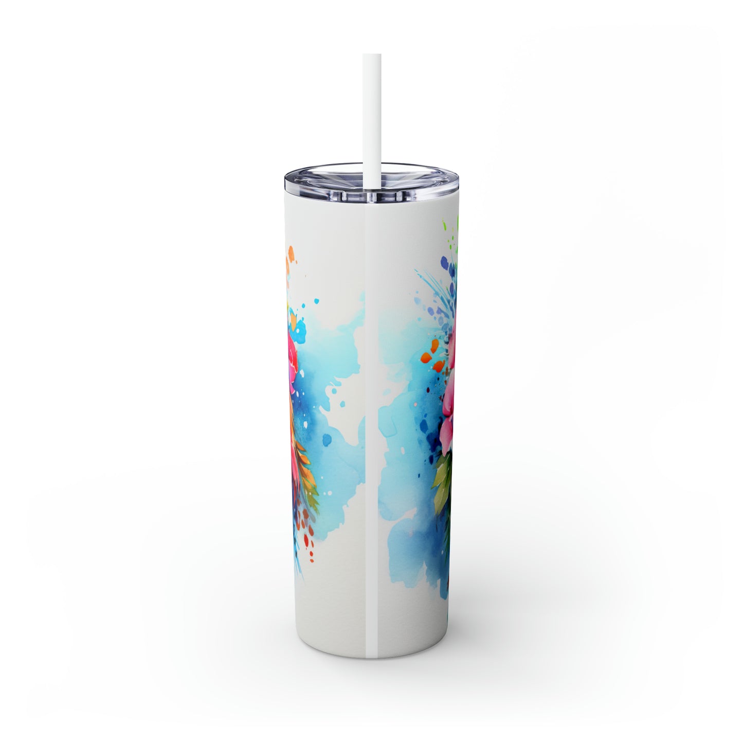 Skinny Tumbler with Straw, 20oz, Flamingo, awd-242