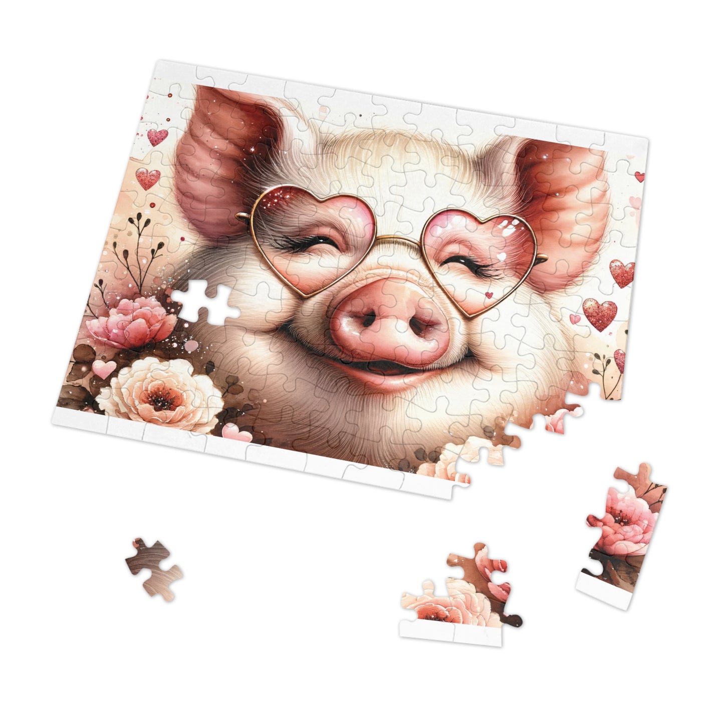 Puzzle, Pig, Rose Coloured Glasses, Personalised/Non-Personalised (30, 110, 252, 500,1000-Piece) awd-626