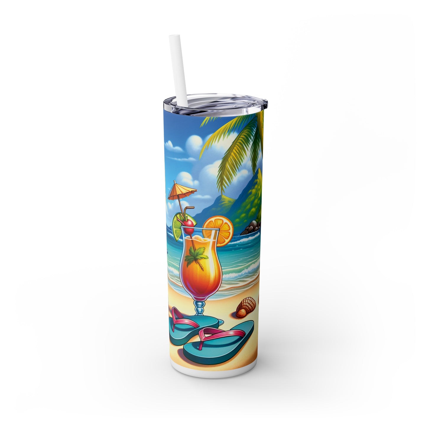 Skinny Tumbler with Straw, 20oz, Dog on Beach, Australian Terrier, awd-1112