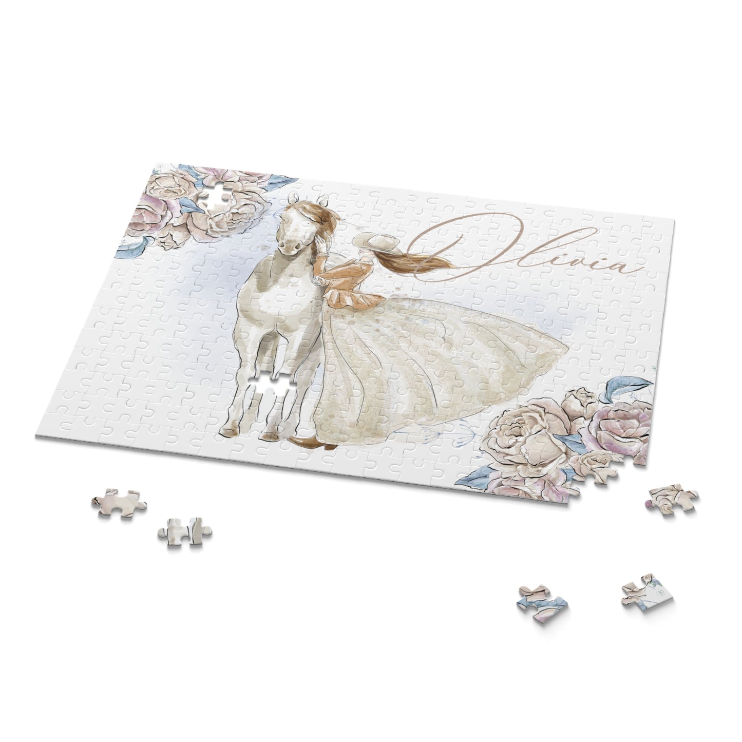 Personalised/Non-Personalised Puzzle, Just a Girl Who Loves Horses, Romance Floral (120, 252, 500-Piece)