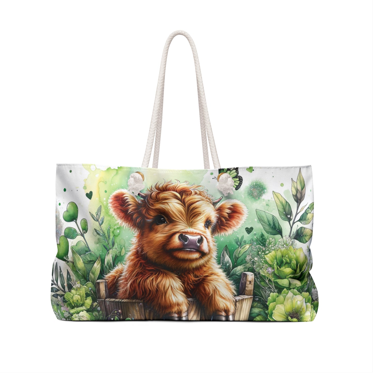 Personalised/Non-Personalised Weekender Bag, Highland Cow, Large Weekender Bag, Beach Bag, Book Bag