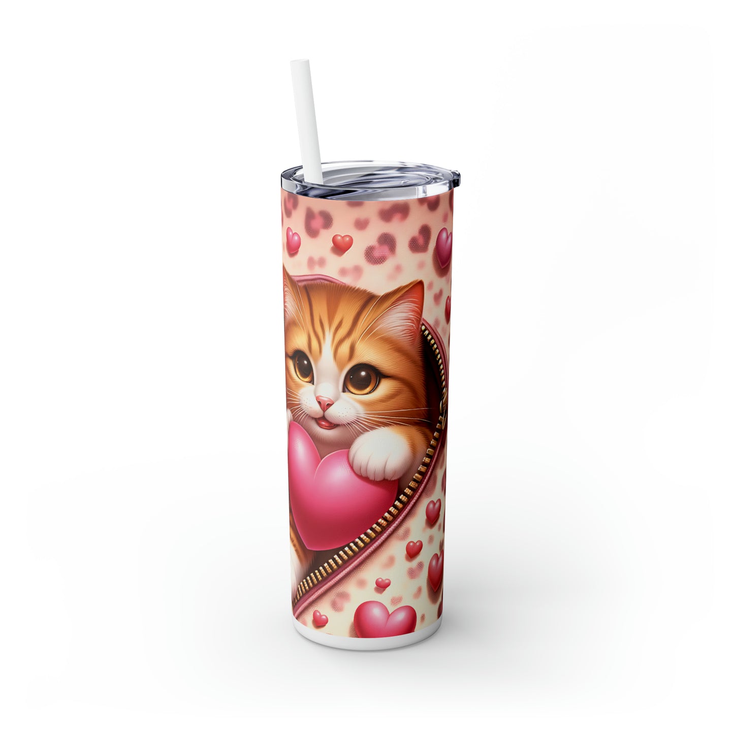 Skinny Tumbler with Straw, 20oz, Cat, Valentines Day, awd-758