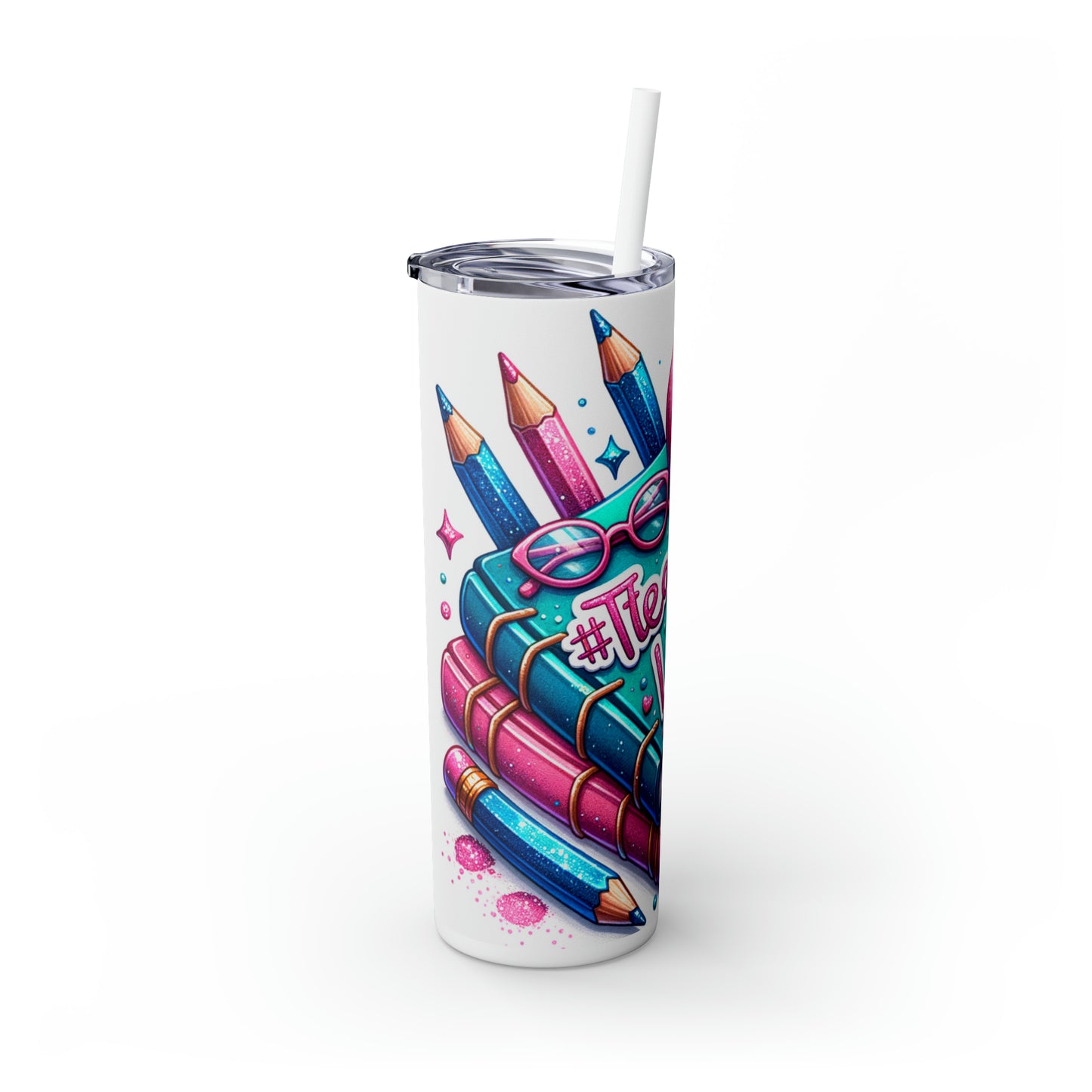 Skinny Tumbler with Straw, 20oz, Teacher