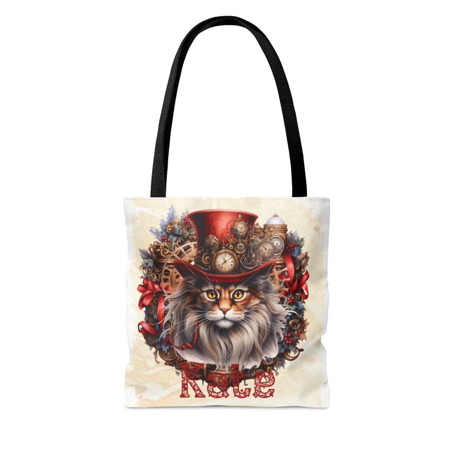 Steampunk Cat wreath Personalised Tote Bag, Steampunk Christmas bag, Christmas Tote Bag, Personalised/Non-Personalised