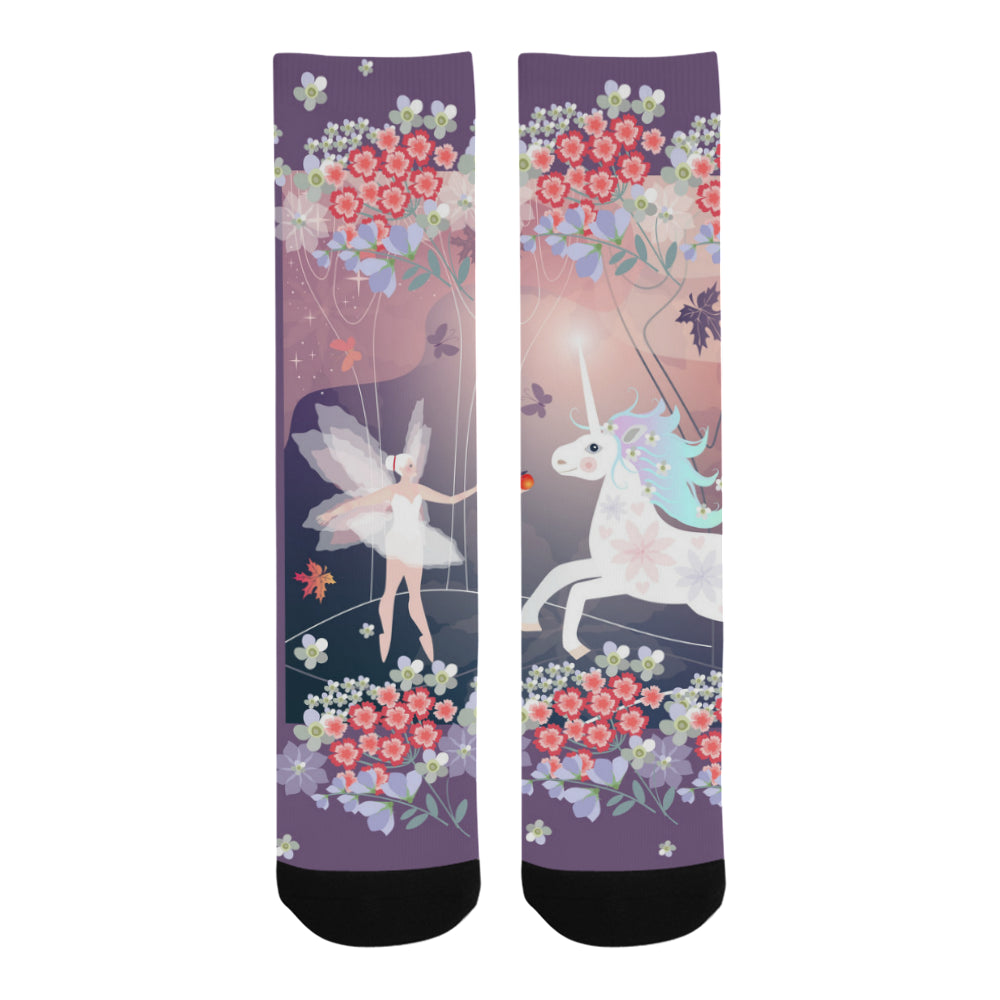 Beautiful fairy and white unicorn Trouser Socks