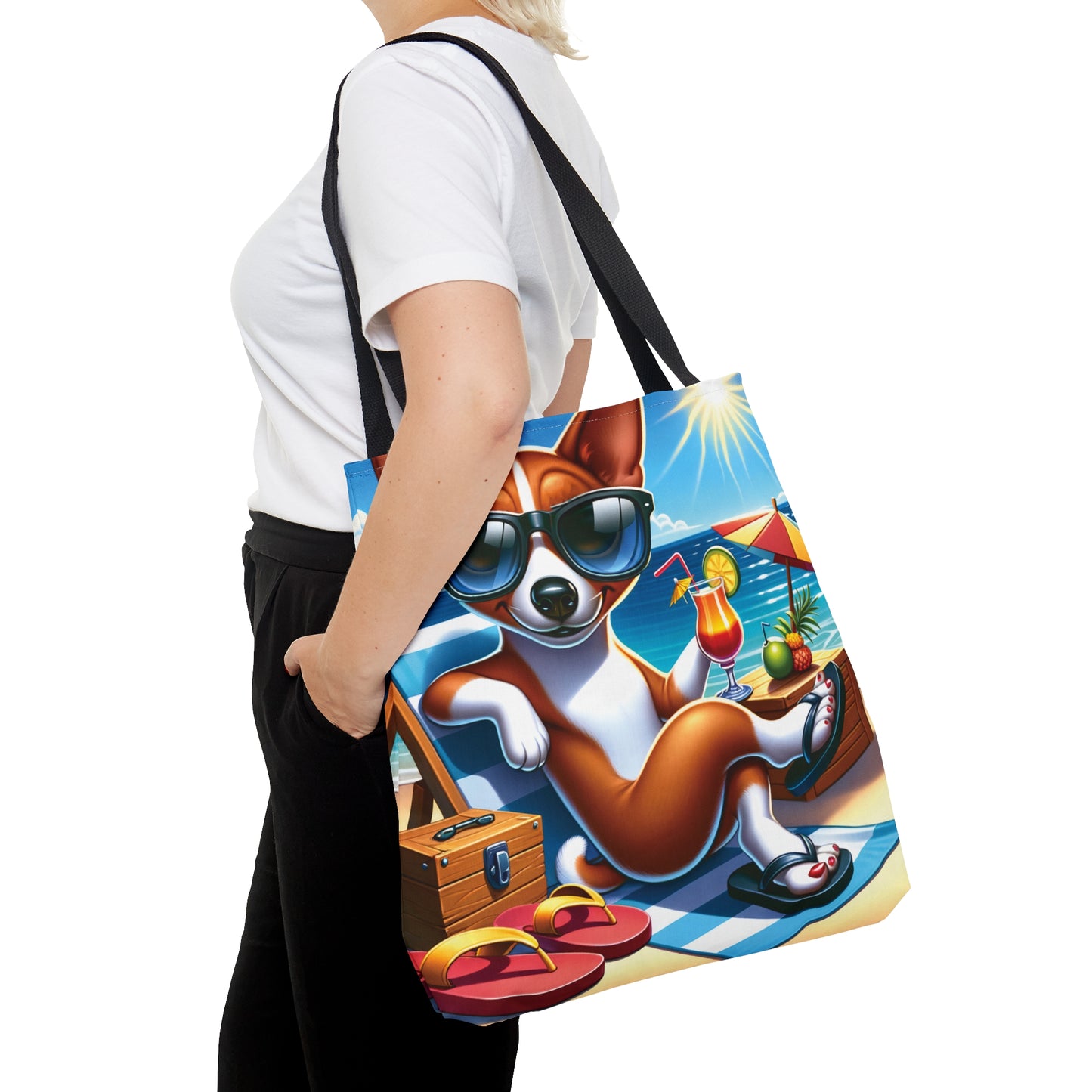 Tote Bag, Dog on Beach, Basenji, Tote bag, awd-1111