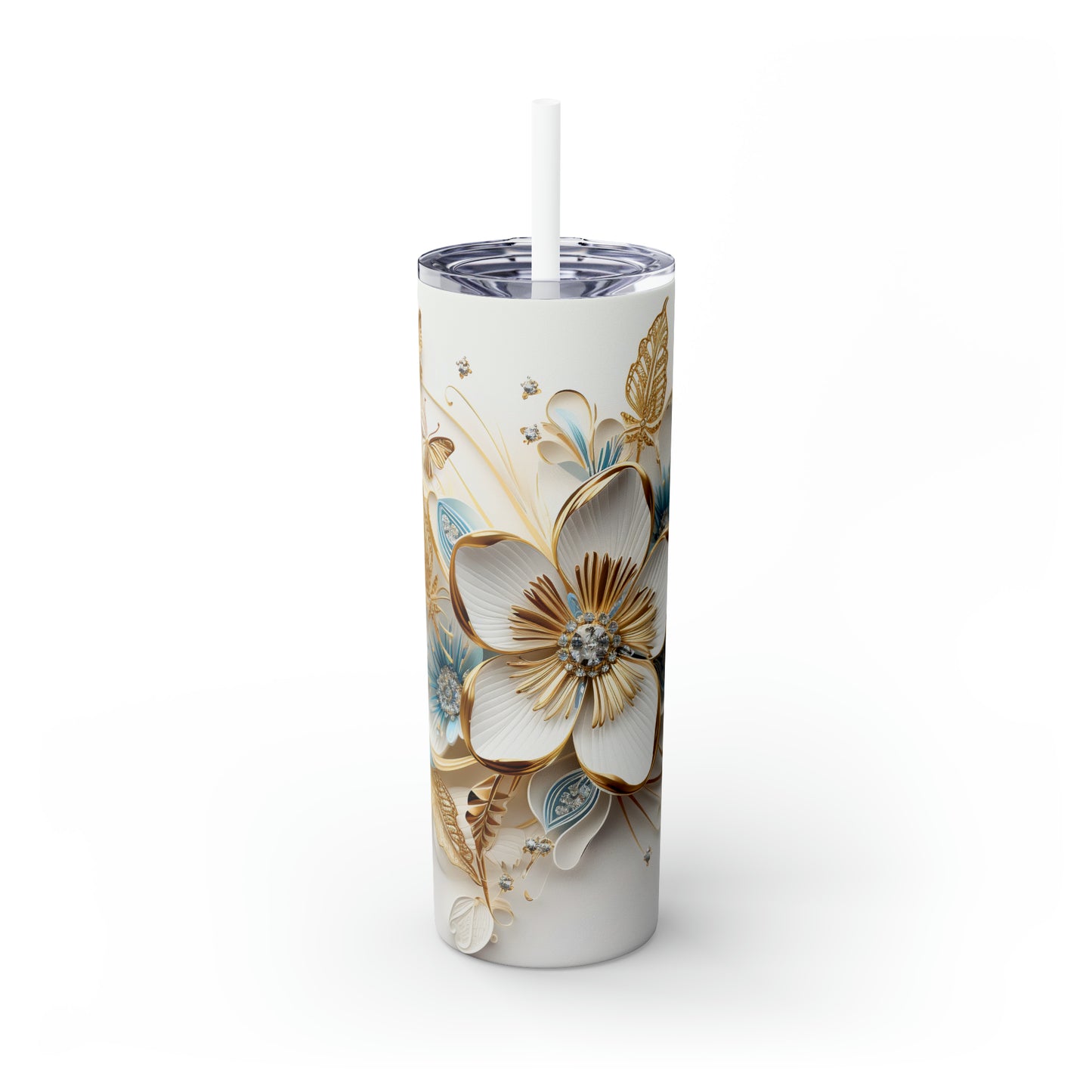 Skinny Tumbler with Straw, 20oz, Floral, awd-417