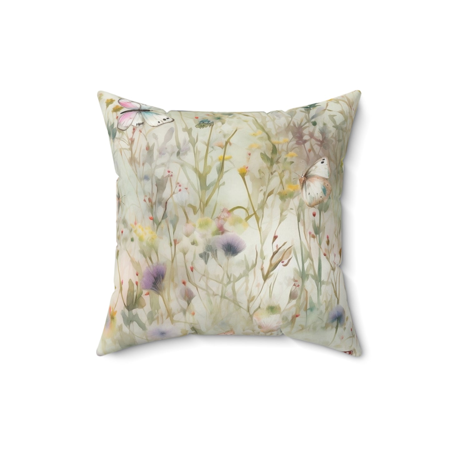 Spun Polyester Square Pillow, Butterfly Floral Cushion