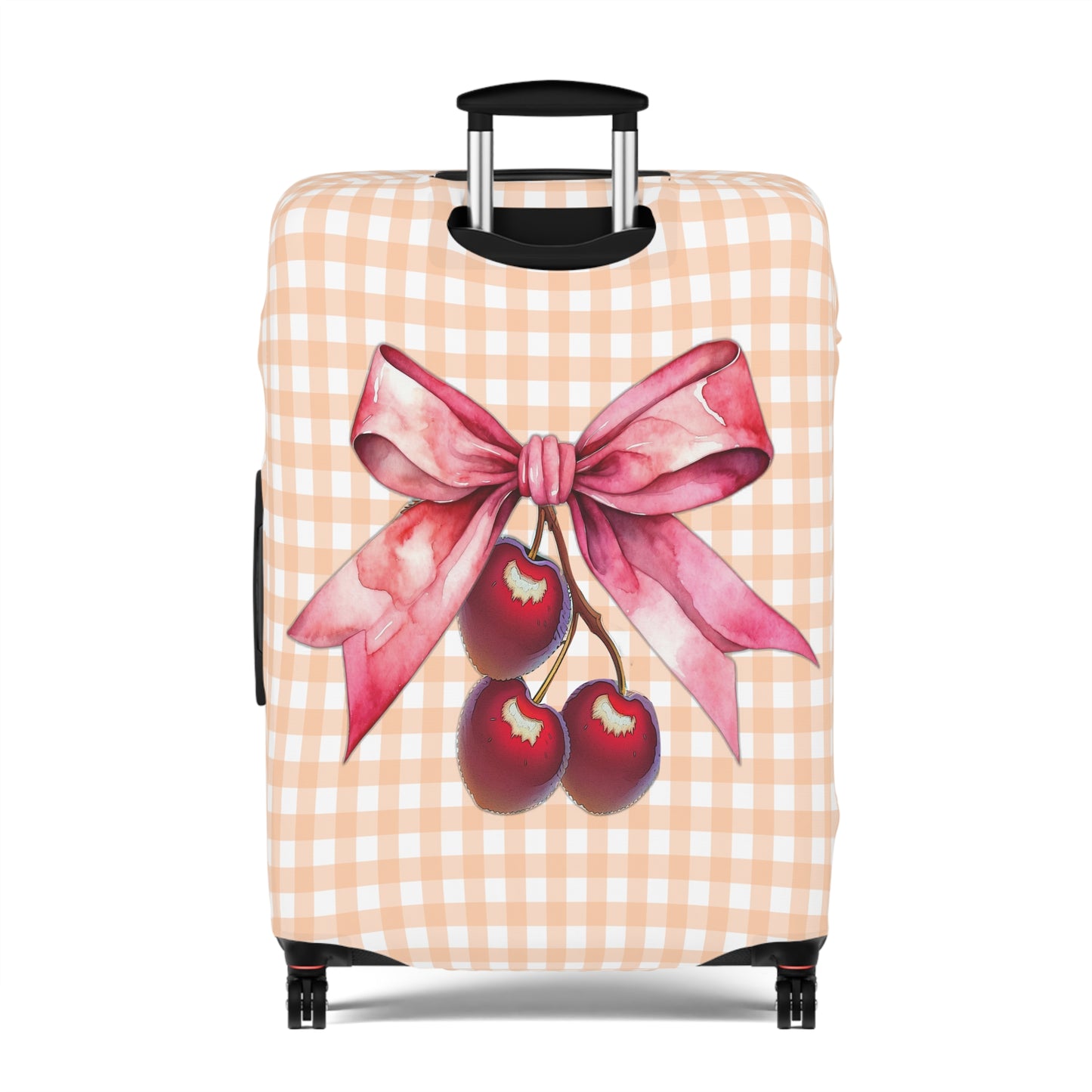 Luggage Cover, Rockabilly, Coquette, Pastel Orange Gingham, Cherries and Ribbon, awd-2510