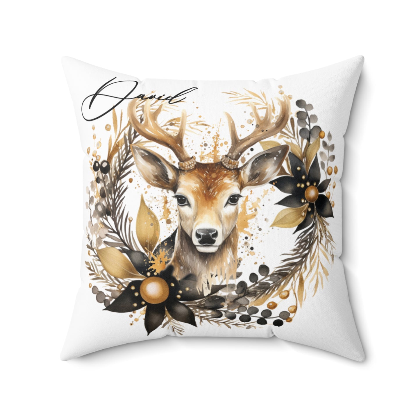 Personalised Christmas Cushion, Polyester Square Cushion, Reindeer Christmas cushion